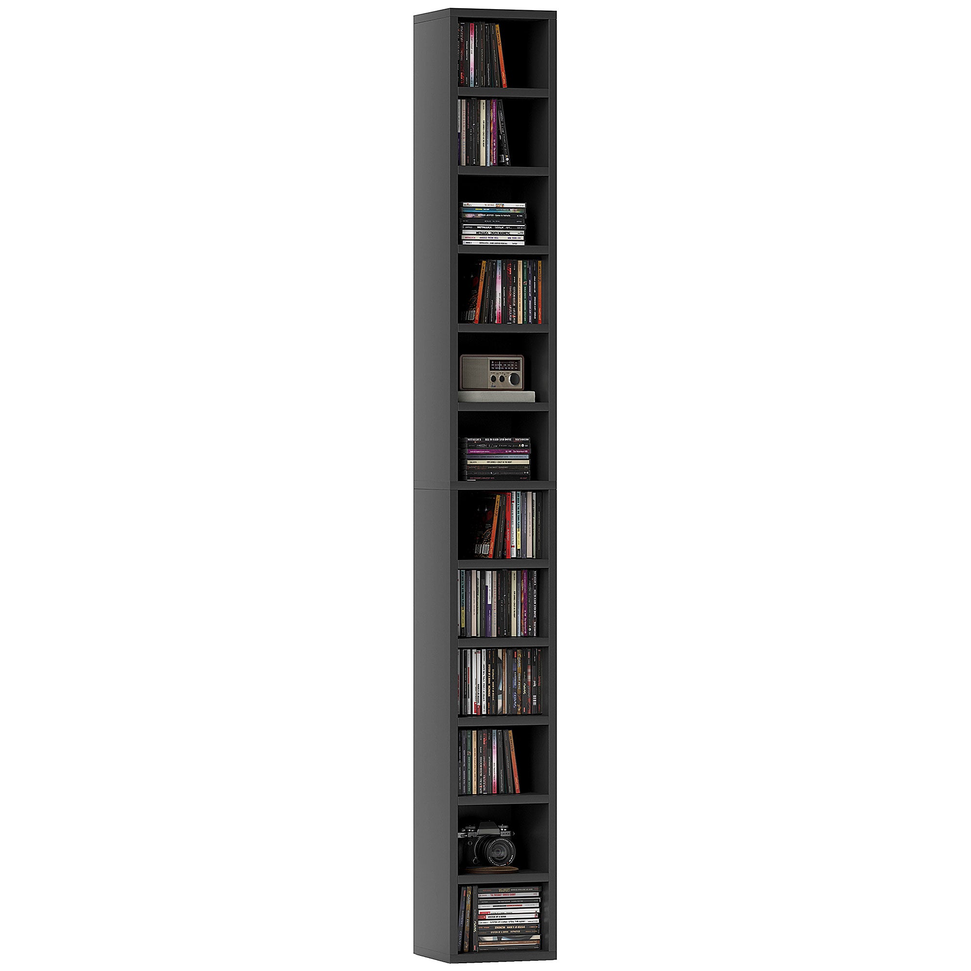 204 CD Tall Narrow Media Storage Tower with 12 Tiers - Black