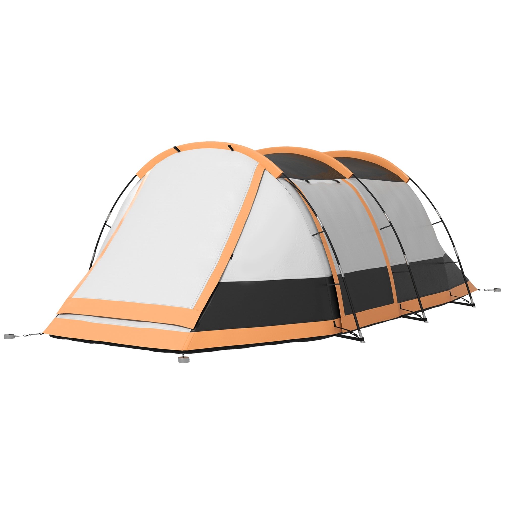 Spacious Three-Man Camping Tent with Two Rooms and Porch - Orange