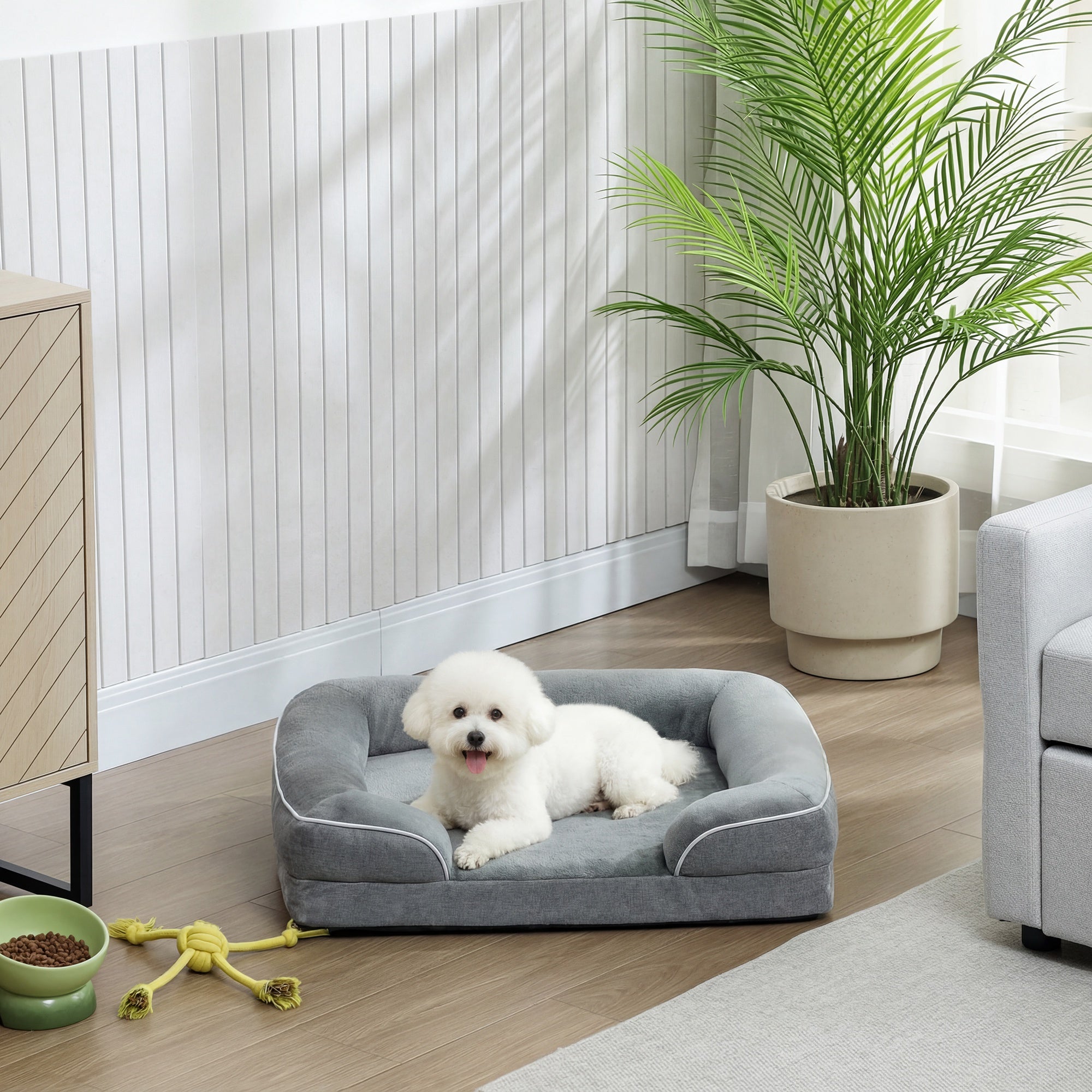 Dog Sofa Bed, Washable Pet Bed with Removable Cover and Non-Slip Bottom for Cats and Small Dogs, Grey