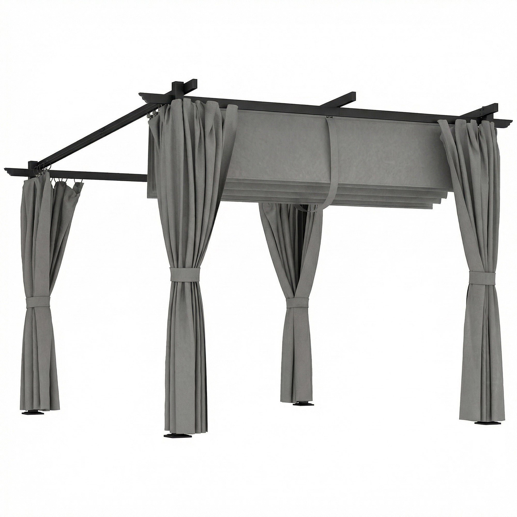 3 x 3 m Retractable Roof Pergola, with Curtains - Light Grey