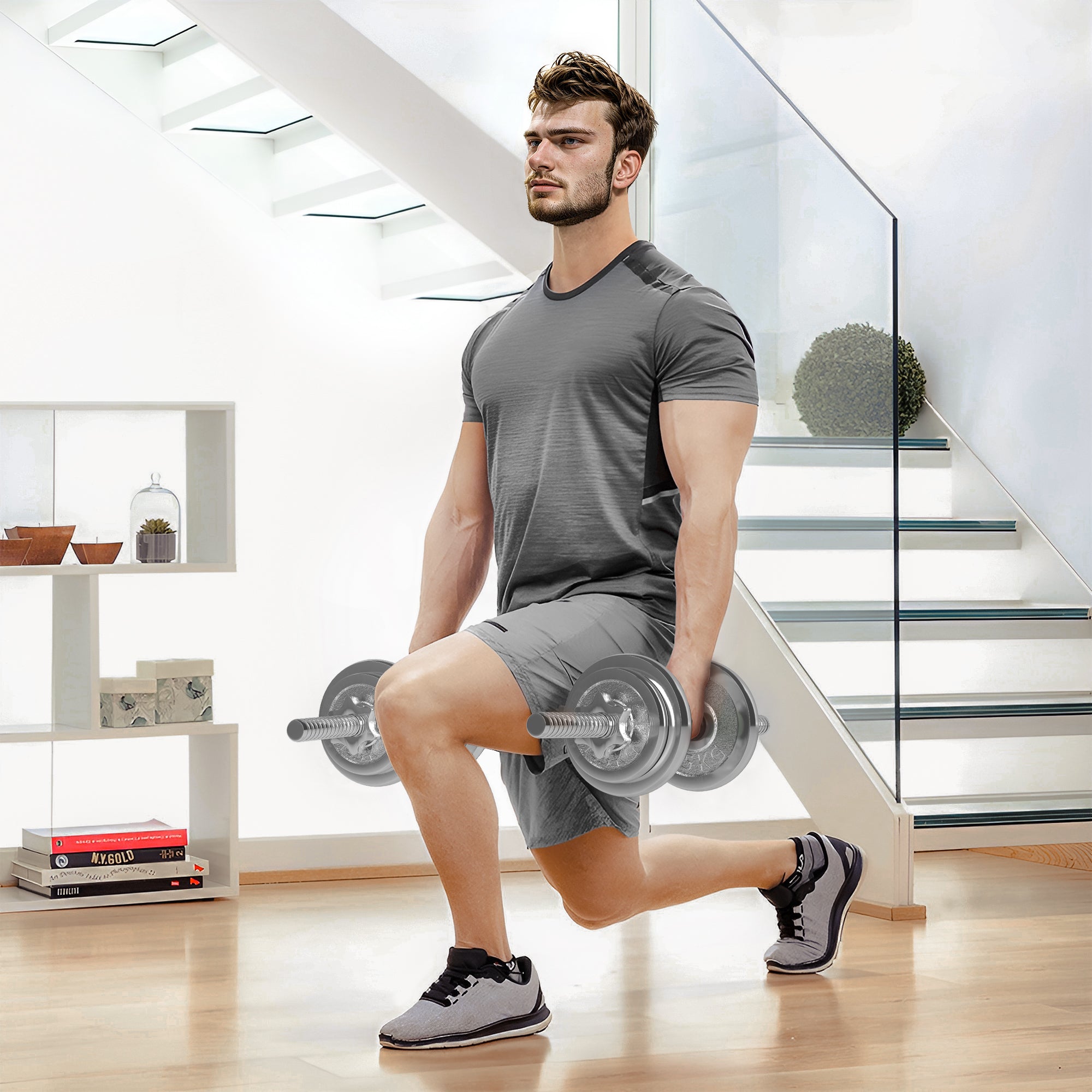 20kg Adjustable Weights Dumbbells Set, 2-in-1 Dumbbells and Barbell with Non-slip Handle, Free Weights Set for Home Gym Weight Lifting and Strength Training