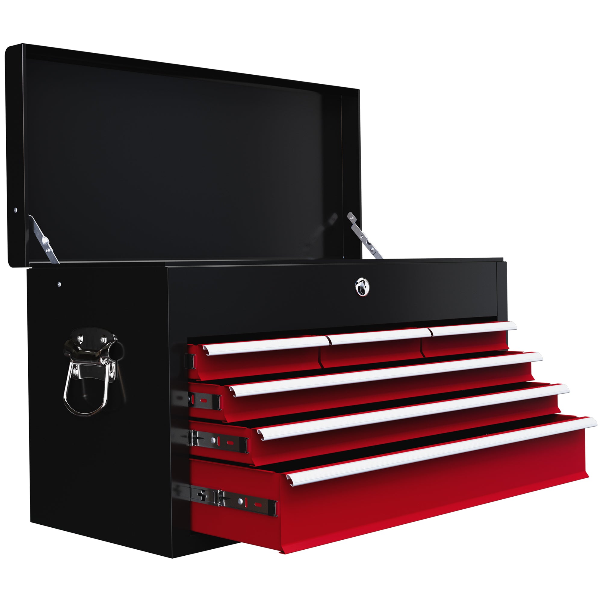 Six Drawer Steel Tool Storage Chest with Lock and Keys - Red