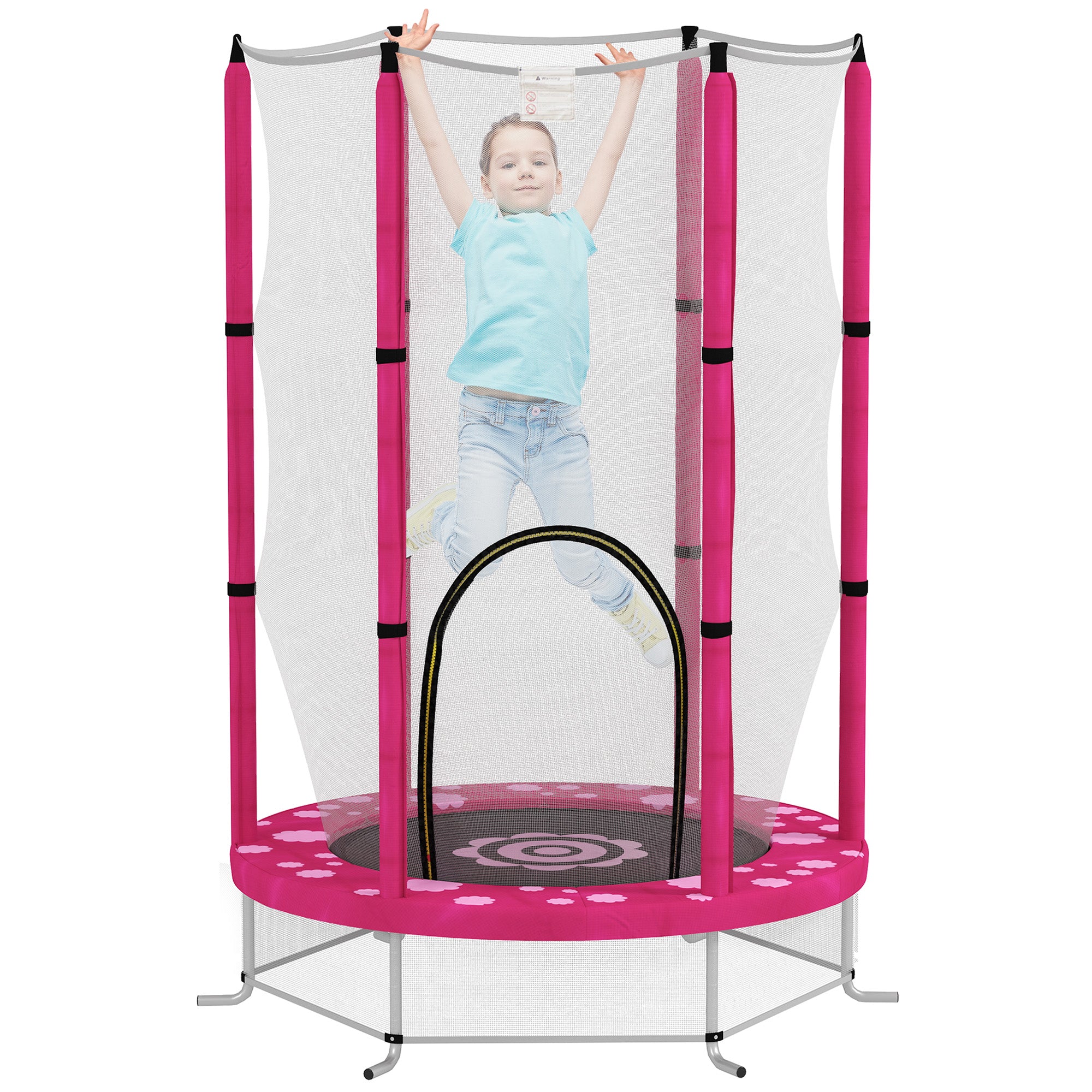 4.6FT Toddler Trampoline w/ Safety Enclosure Net, for Indoor Outdoor Use, Ages 3-6 Years, Sun Pattern - Pink