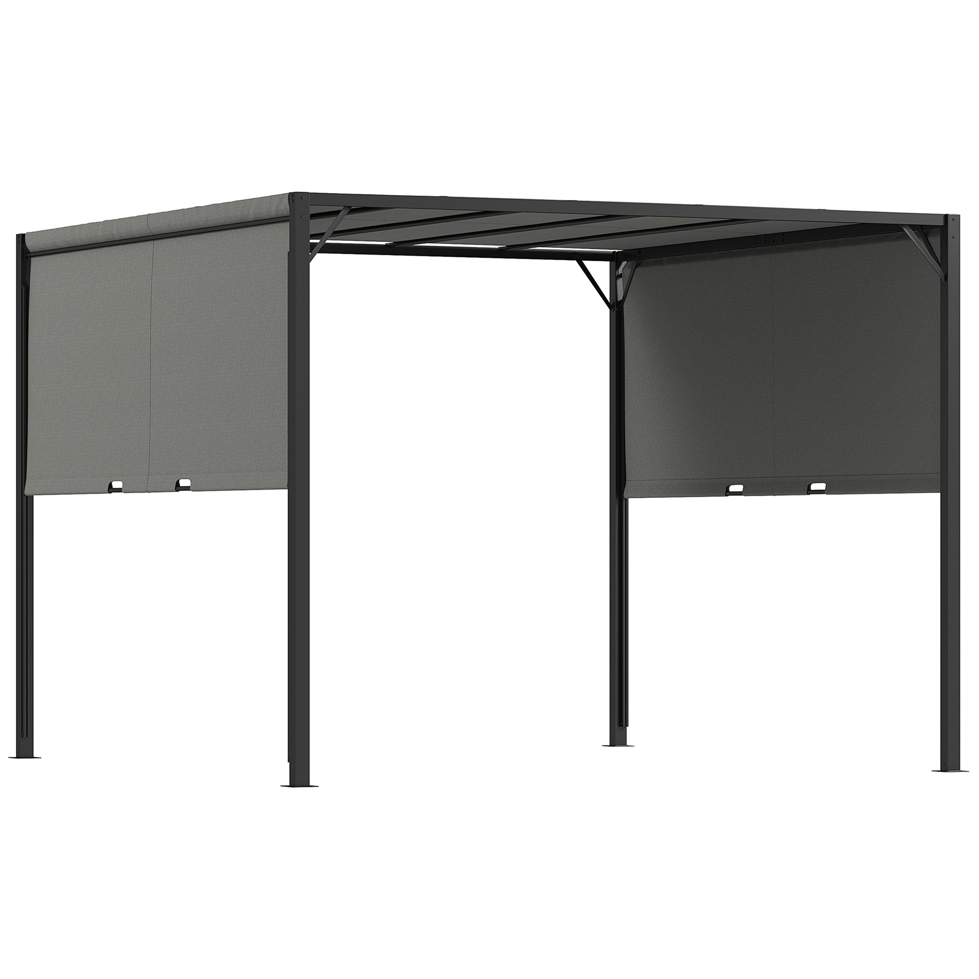 3 x 3 Meter Pergola Set with Retractable Roof Steel Frame - Charcoal Grey