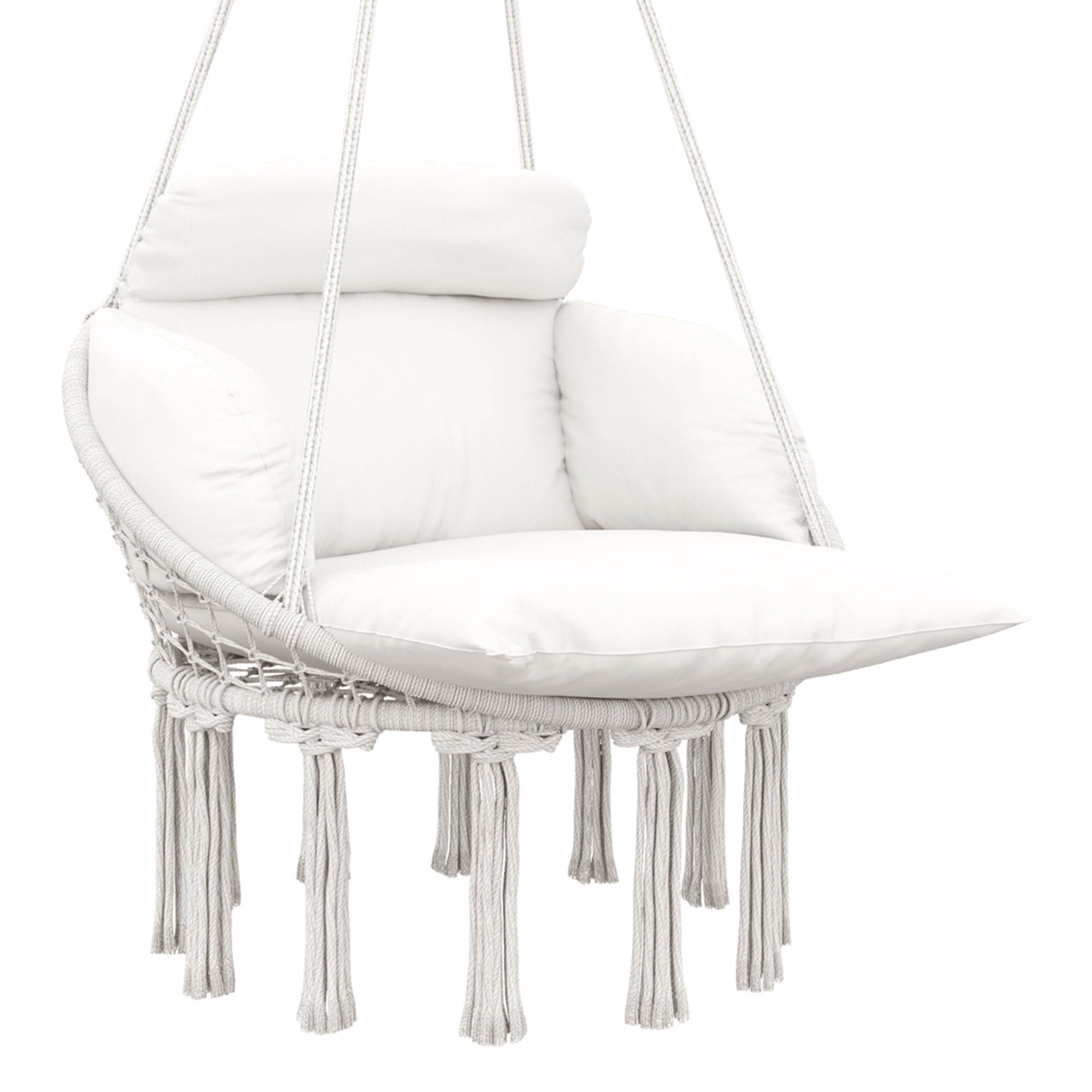 Hanging Hammock Chair with Soft Cushion and Cotton Rope - Cream White