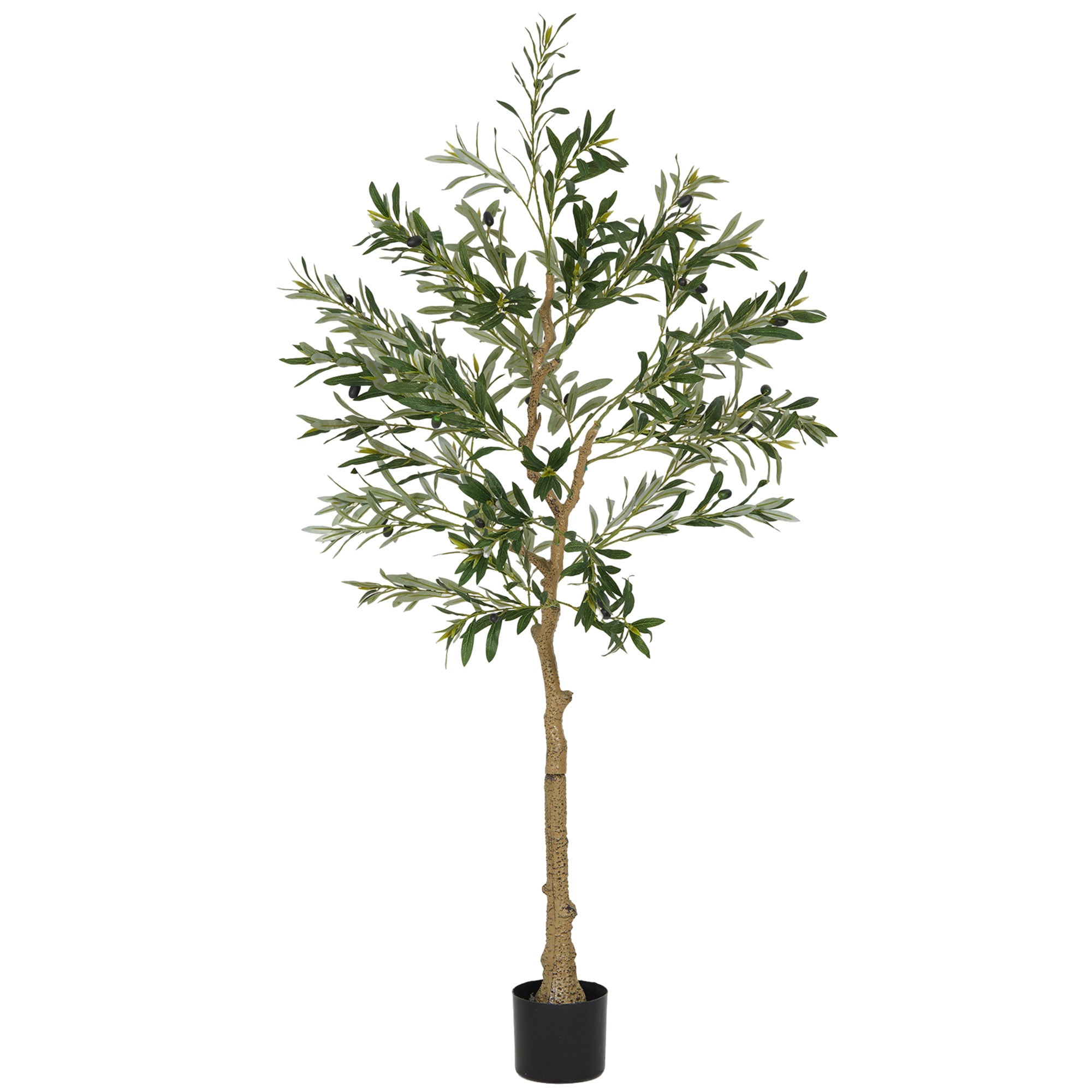 5ft/ 150cm Decorative Artificial Plant, Silk Olive Tree with 720 Leaves and 32 Olive Fruits in Pot, Fake Plant for Home, Office, Living Room, Indoor Decor