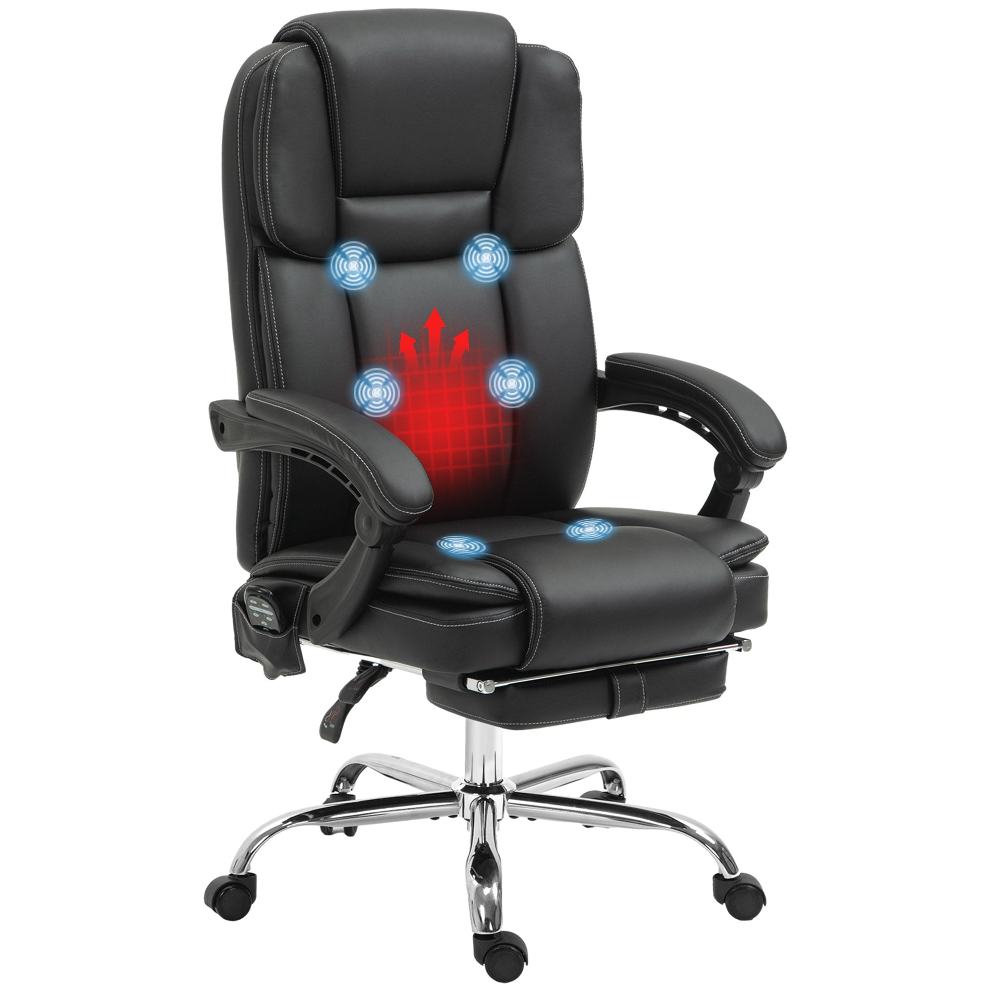 Six Point Vibrating Massage Office Chair with Recline and Heat Settings - Black
