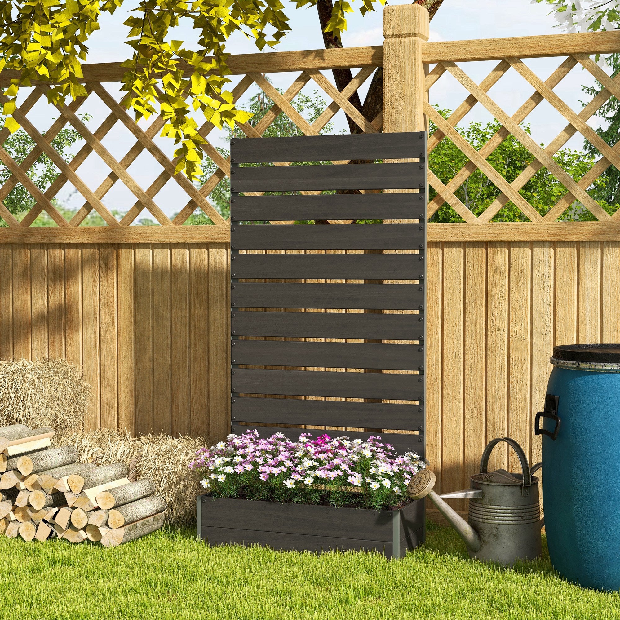 Raised Garden Bed with Trellis and Drainage Gap - Black