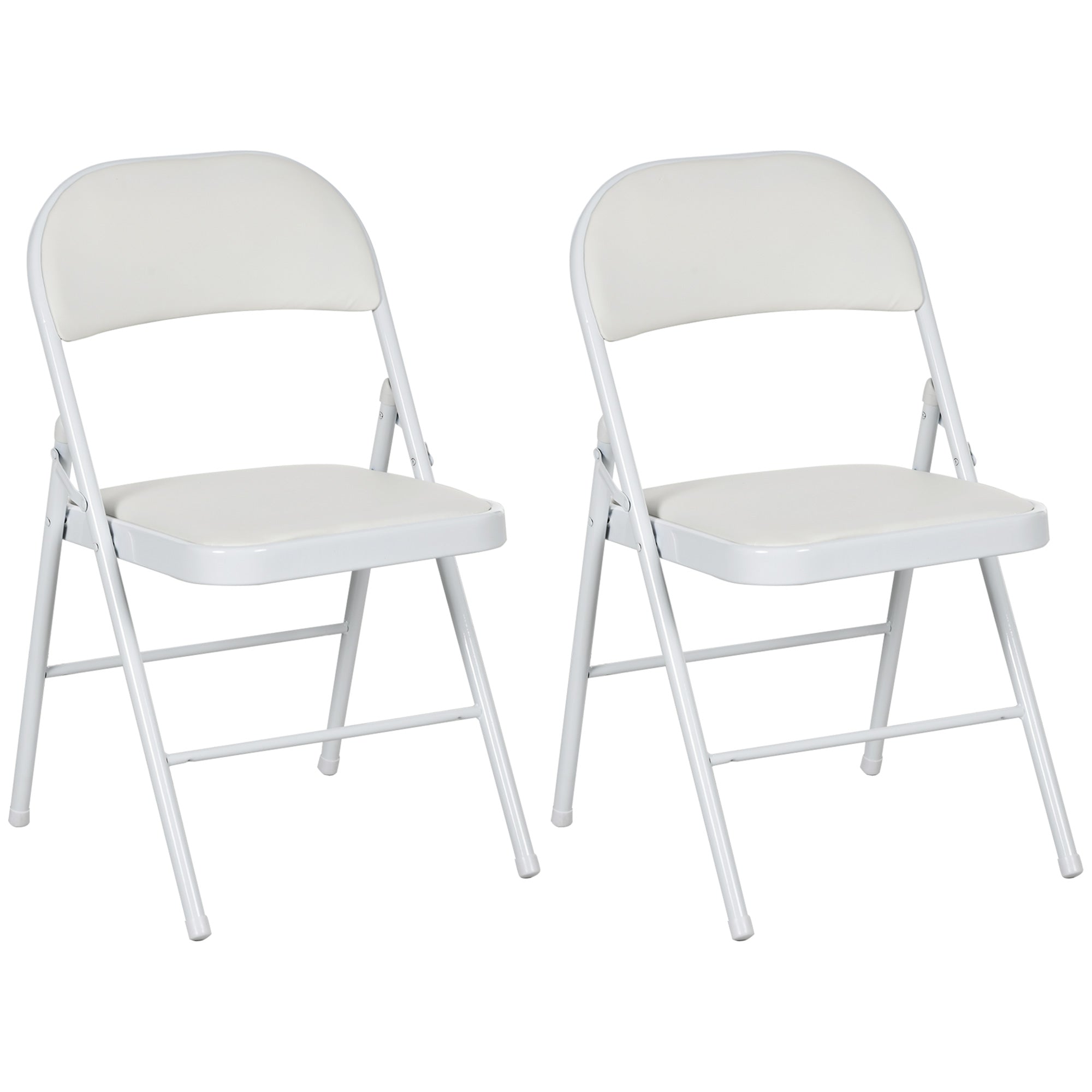 Set of Two Cushioned Steel Folding Chairs with Padded Seats - White
