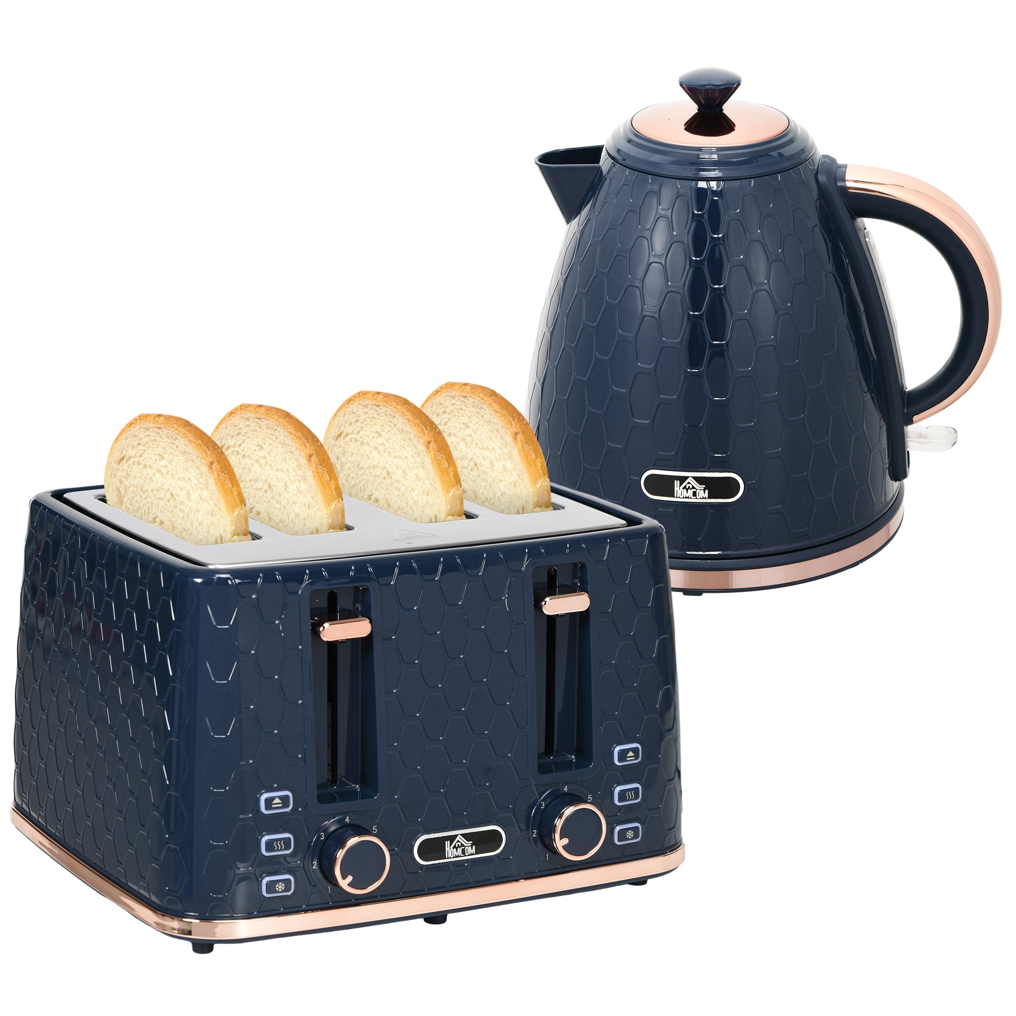 2 Piece Kettle and Toaster Set 1.7L Rapid Boil Jug Kettle Blue