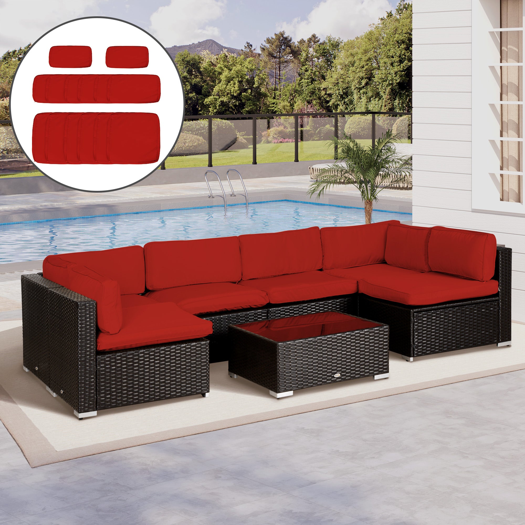 Set of 14 Durable Polyester Outdoor Cushion Covers with Zips - Red