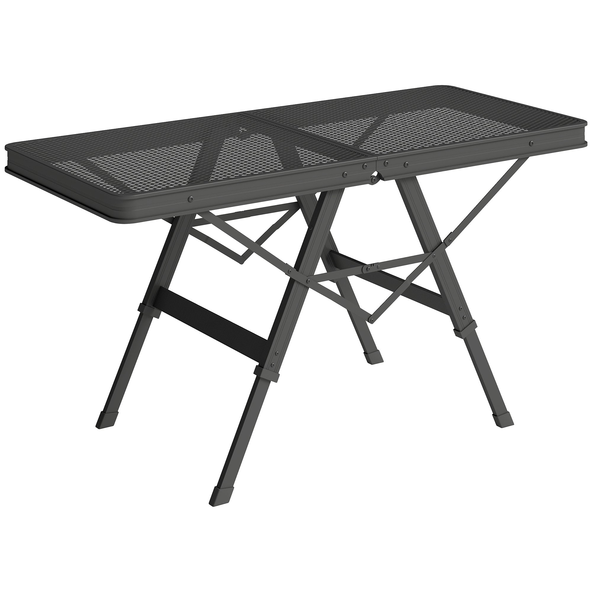 3 ft Folding Camping Table w/ Adjustable Heights, Portable Lightweight Outdoor Folding Picnic Table with Metal Mesh Desktop & Aluminium Legs for Picnic, Garden, Party, Black