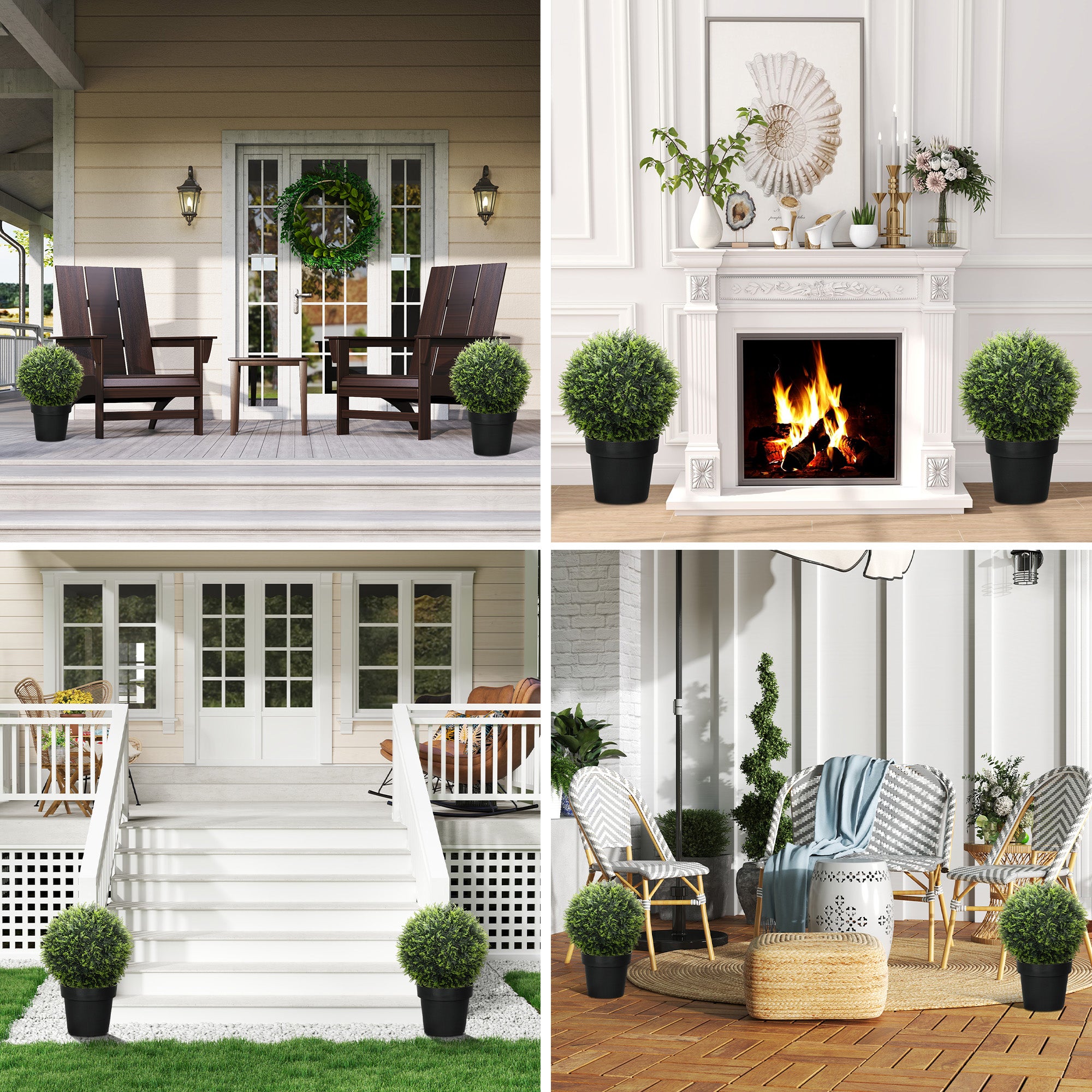 Set of 2 Artificial Plant Topiary Balls, UV-protected Fake Decorative Plants, Faux Plants for Home Indoor Outdoor Decor, 45cm, Green