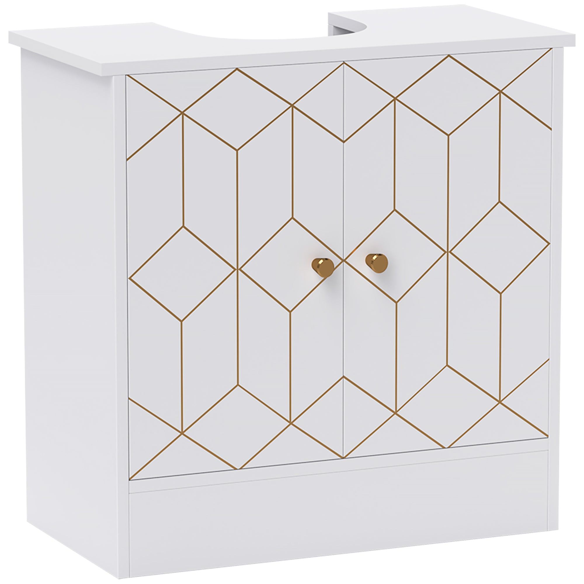 Under Sink Bathroom Cabinet, Under Sink Cabinet with Adjustable Shelf and Open Compartment for Basin with or without Pedestal, 60 x 30 x 60cm, White