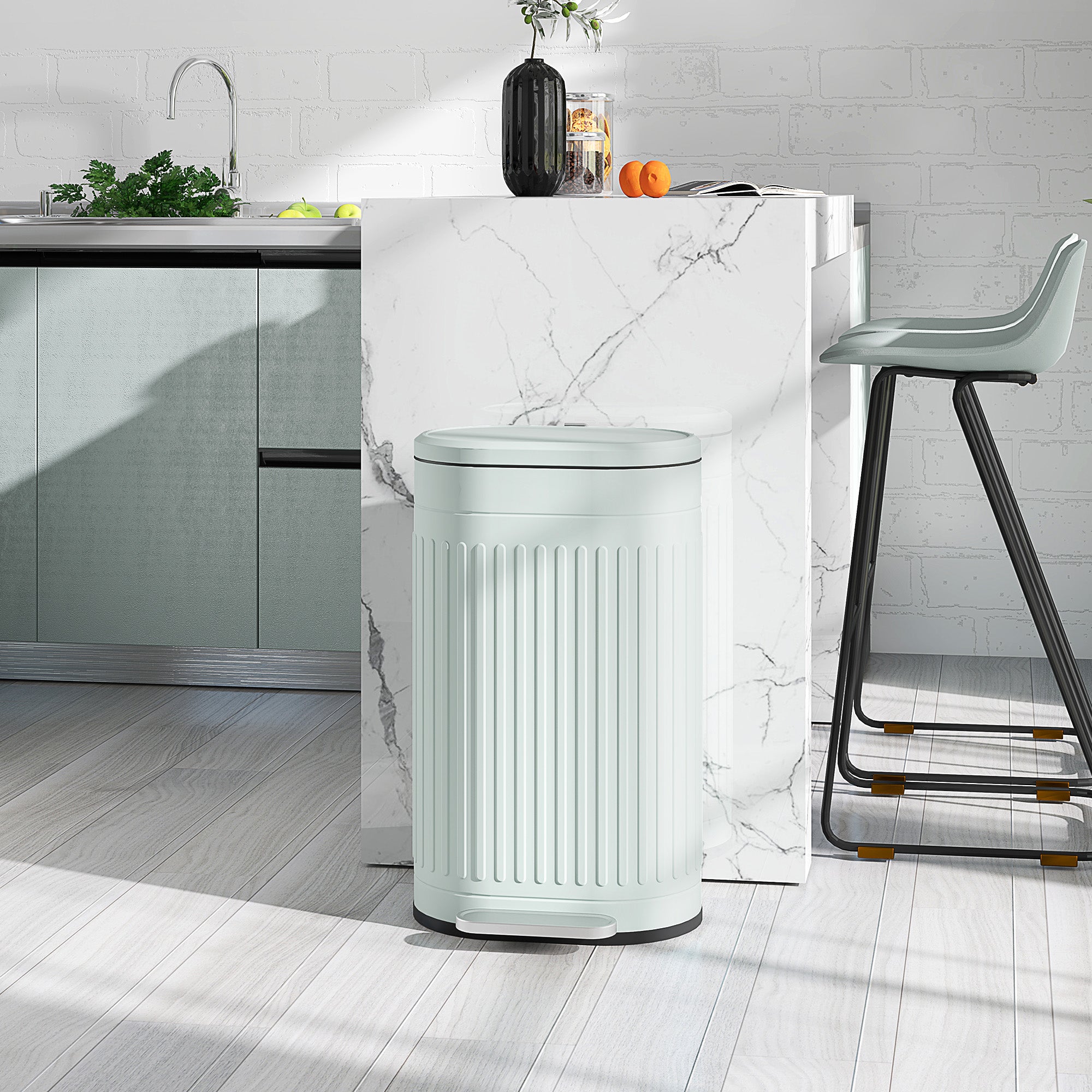 30L Metal Kitchen Bin, with Soft-Close Lid - Light Green