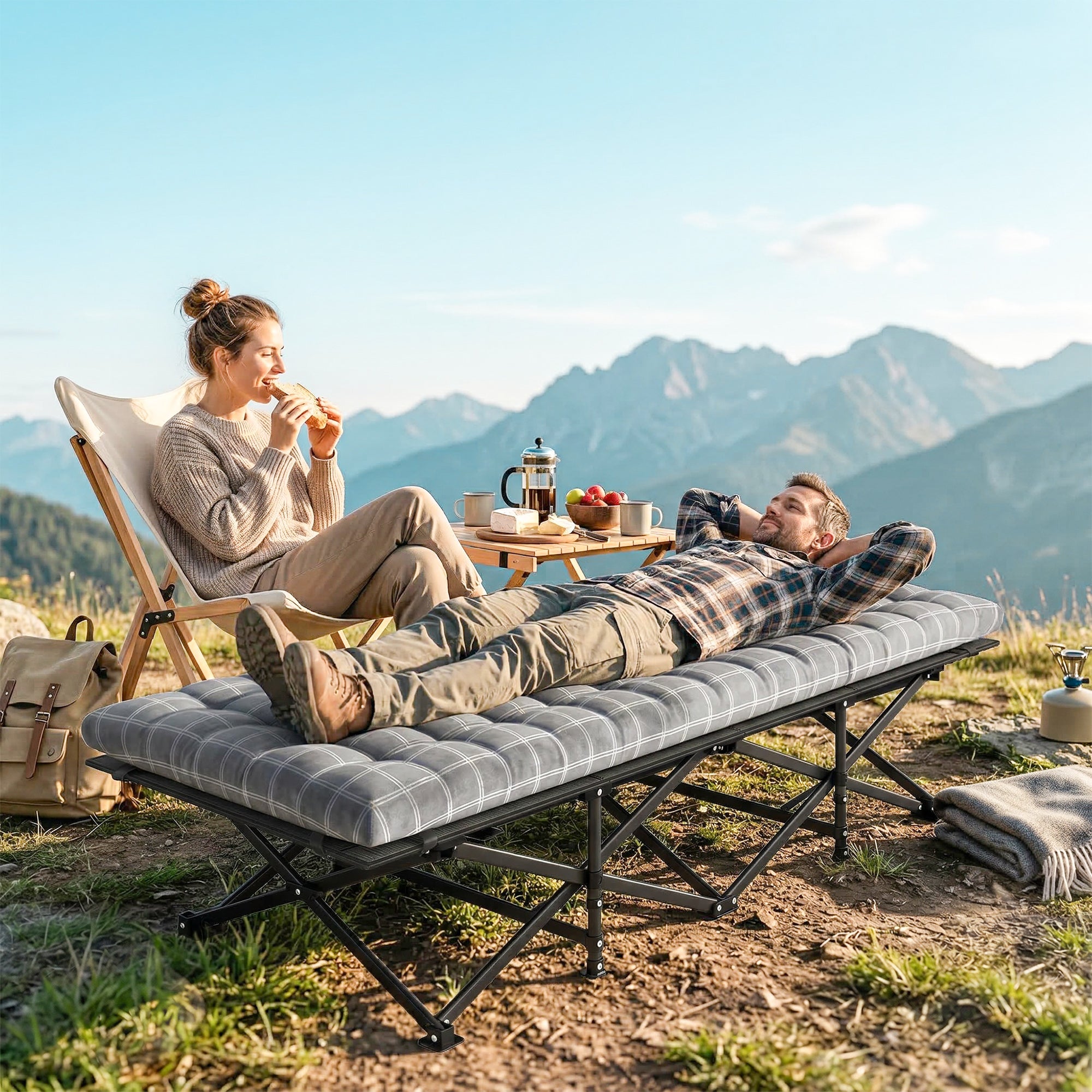 Camping Cot with Soft Pad, 80cm Extra Wide Folding Cots with Side Pocket and Carry Bag, Grey