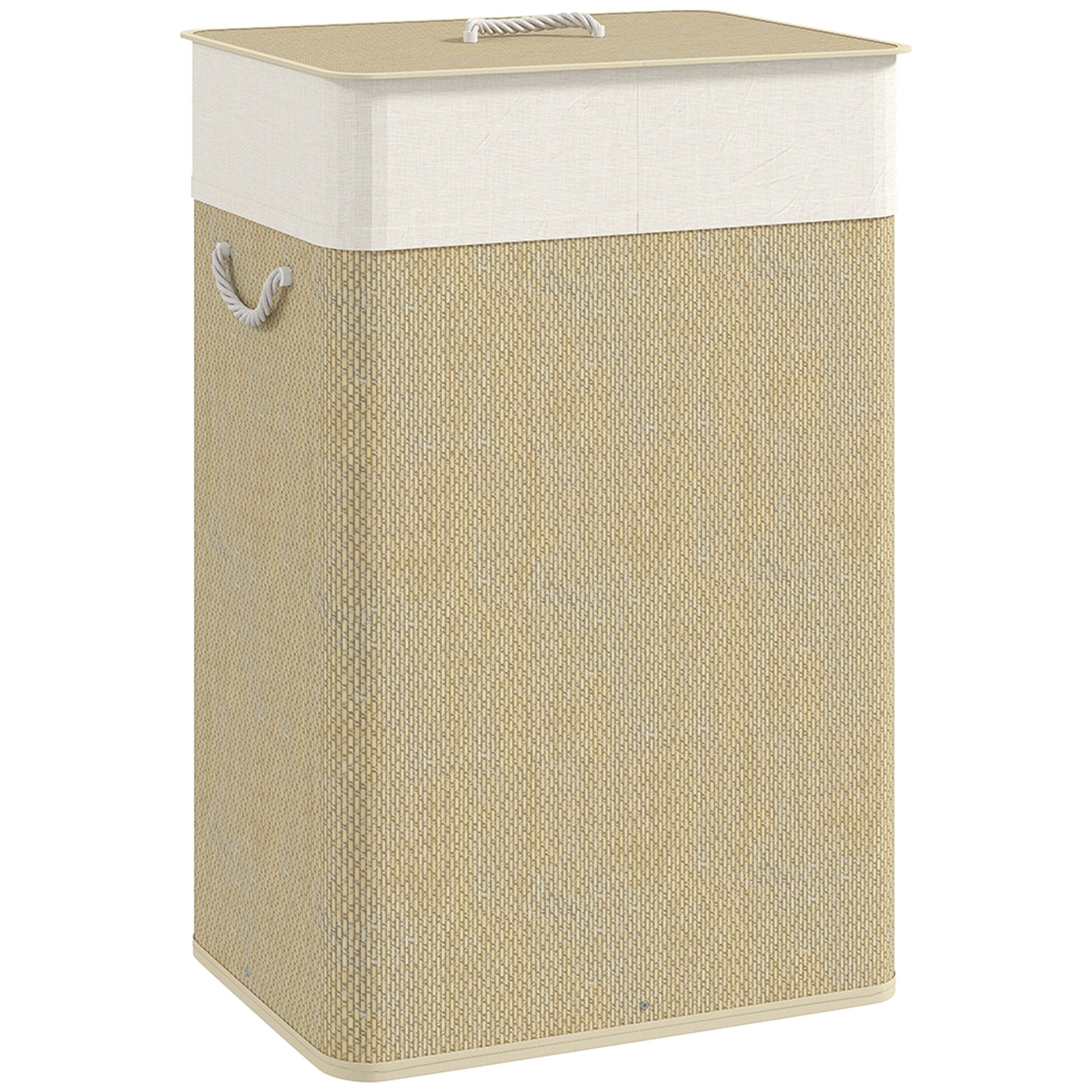 Bamboo Laundry Basket with Lid, 72L Laundry Hamper with Rope Handles, Washing Basket with Removable Washable Liner Bag for Bathroom, Bedroom, Nature Wood Finish