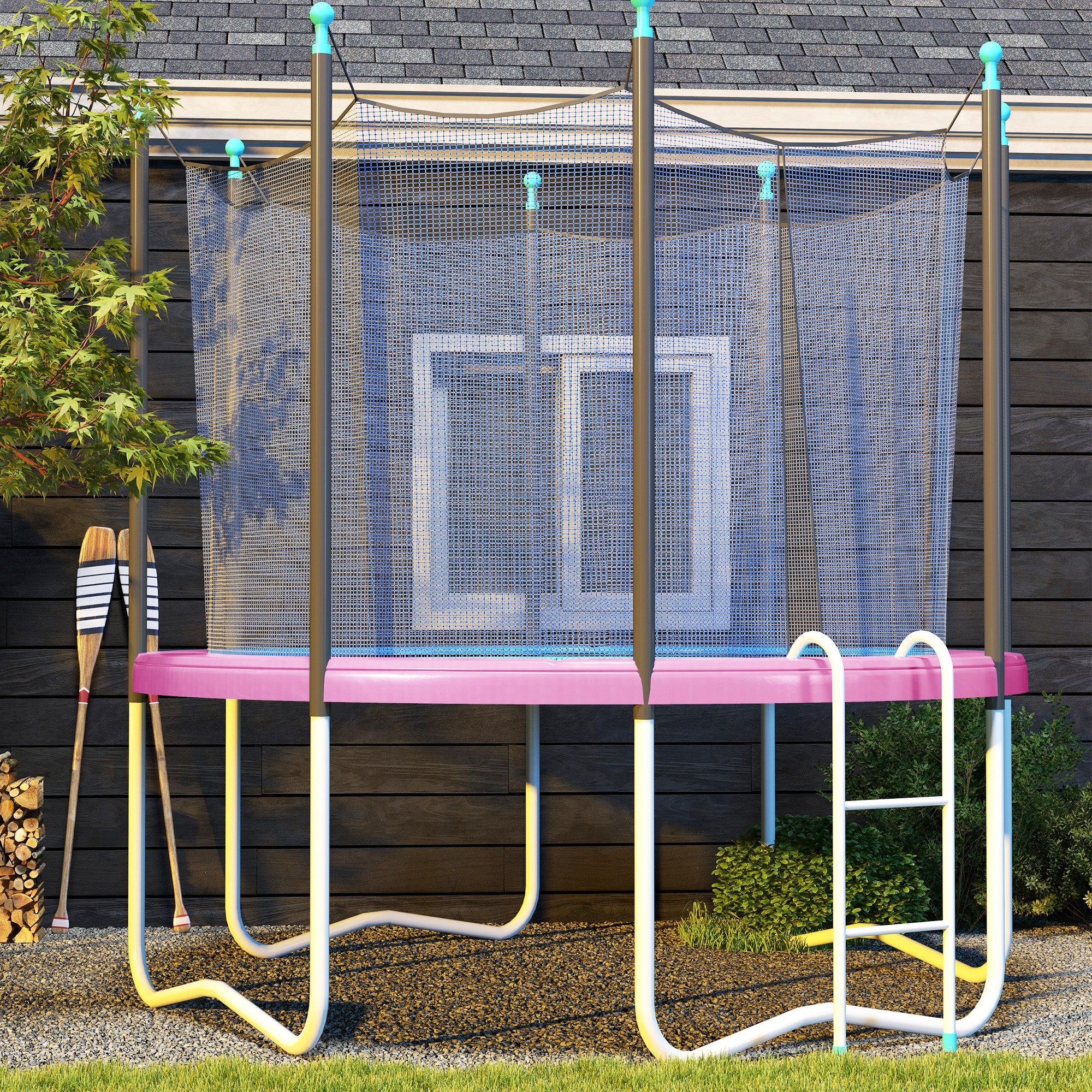10FT Trampoline Spring Cover Replacement Pad with Elastic Cord Waterproof UV Resistant - Pink