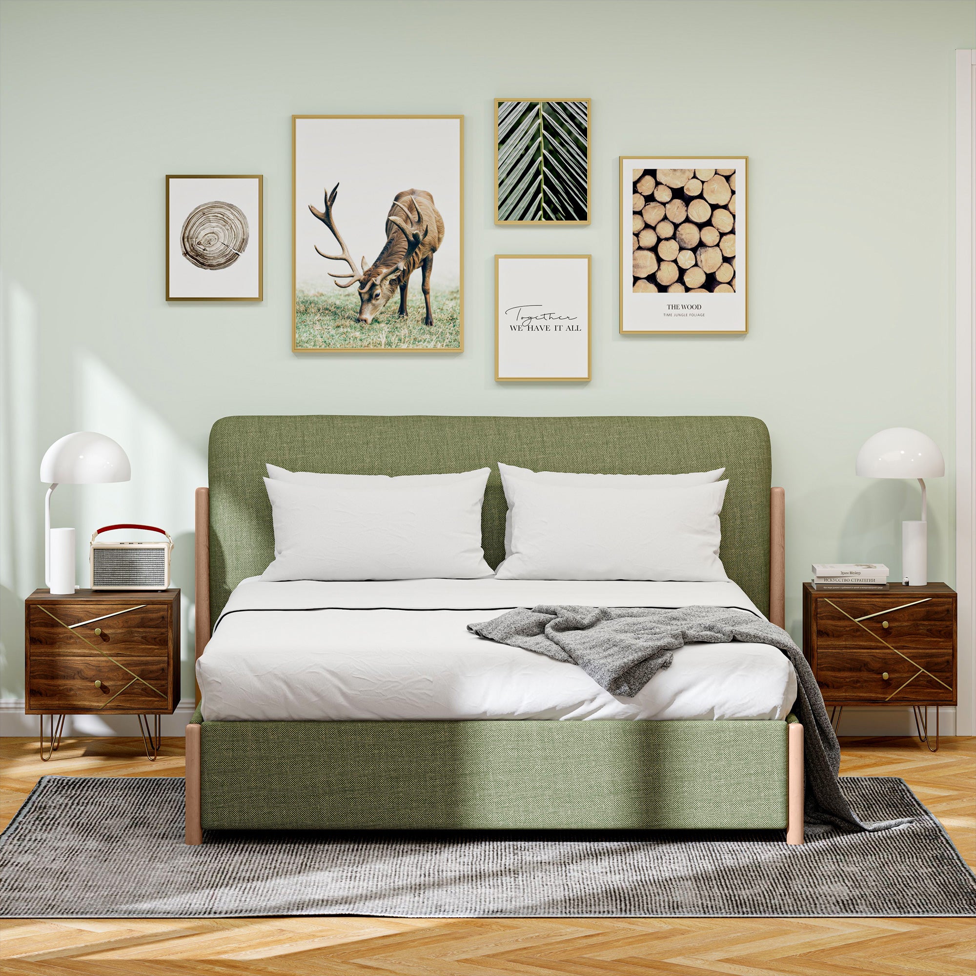 Bedside Tables Set of 2, Modern Side Table Set with 2 Drawers and Steel Hairpin Legs, Nightstand for Bedroom, Brown Wood Grain