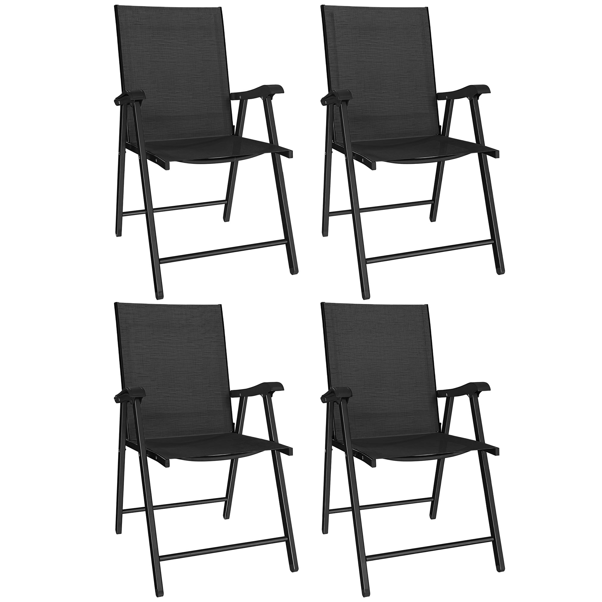 Folding Garden Chairs Set of 4, Foldable Garden Dining Chairs with High Back, Armrests, Texteline Seat, Black