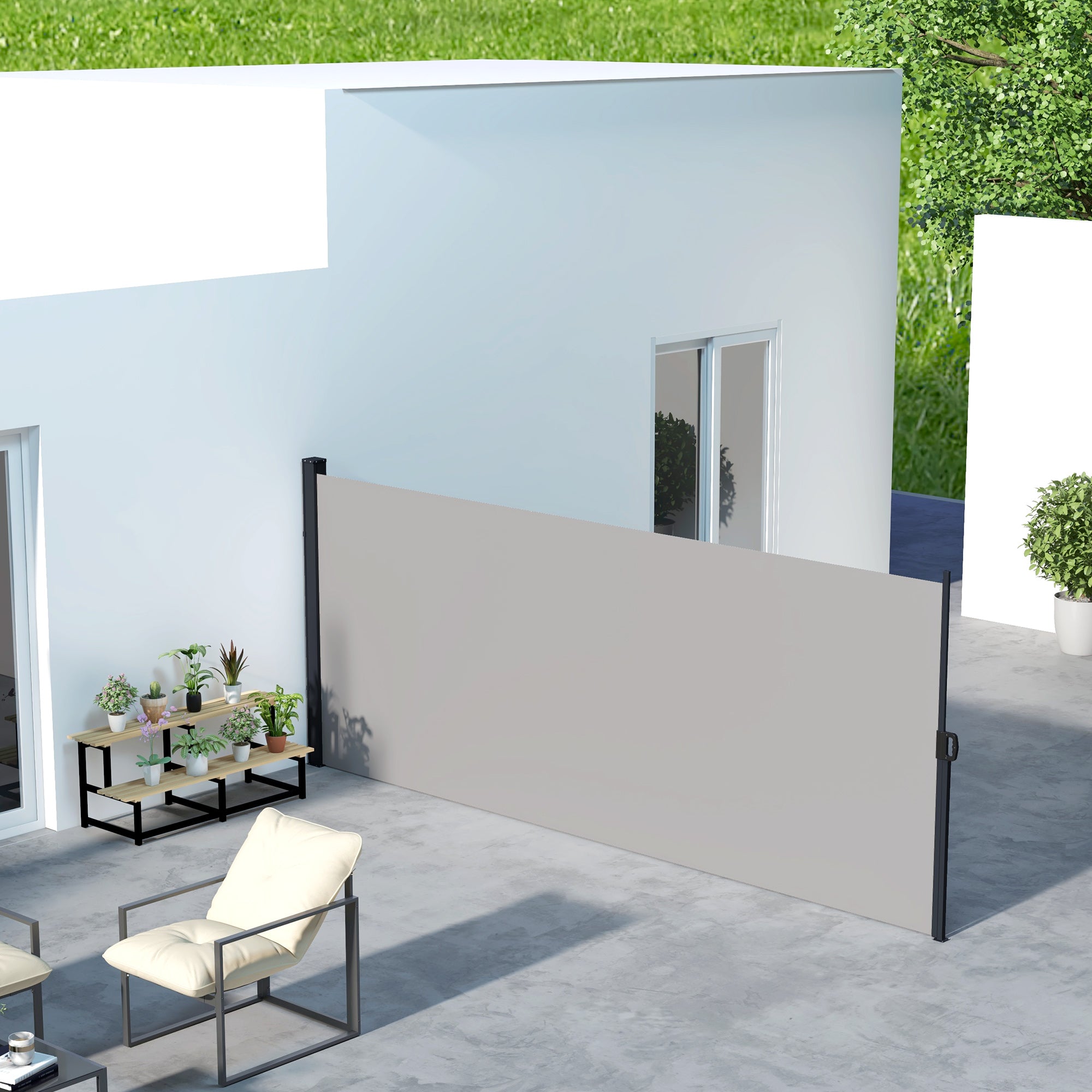 Retractable Side Awning 400x180cm Outdoor Privacy Screen for Garden, Balcony, Hot Tub - Light Grey