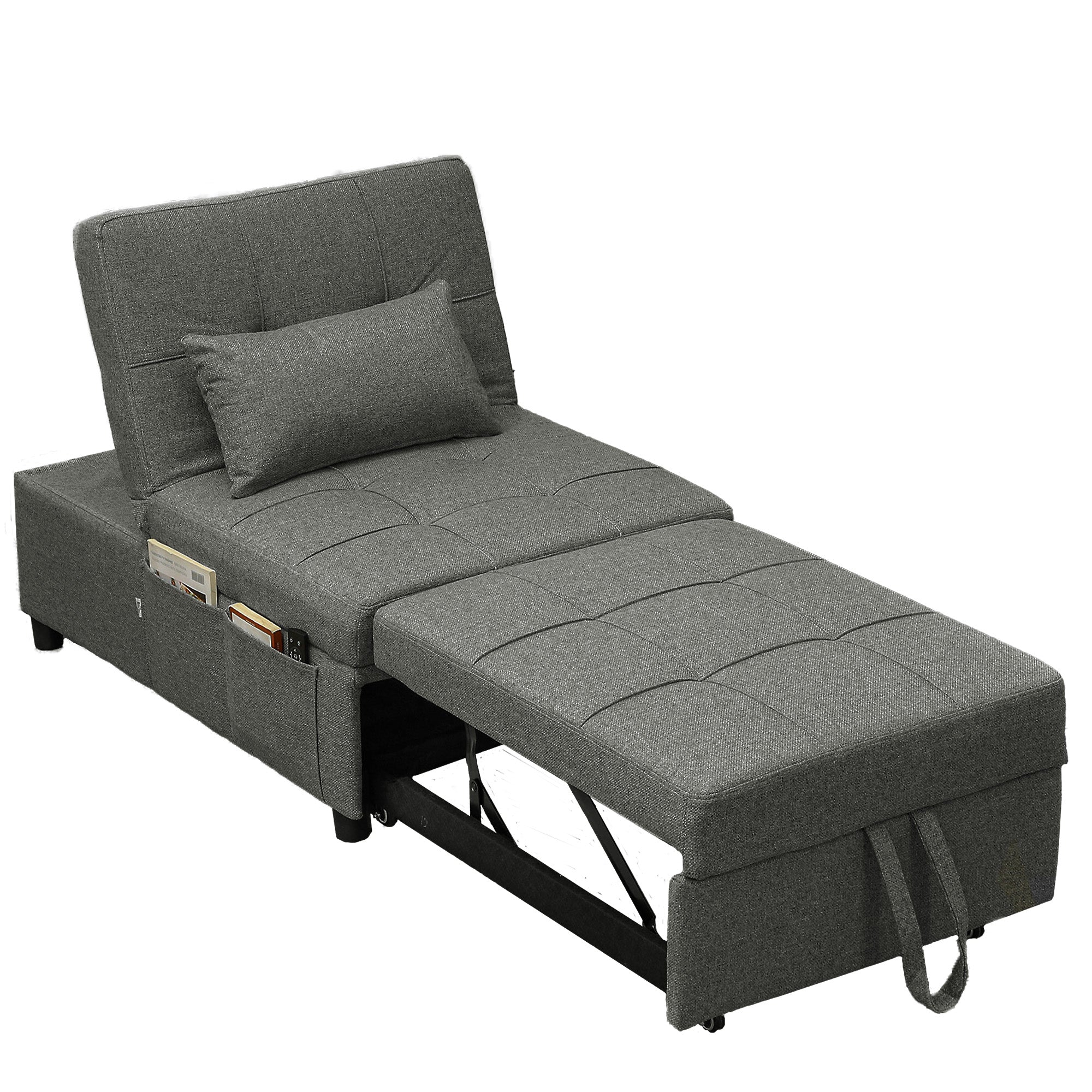 Four-In-One Single Sleeper Chair Bed with Adjustable Backrest - Dark Grey