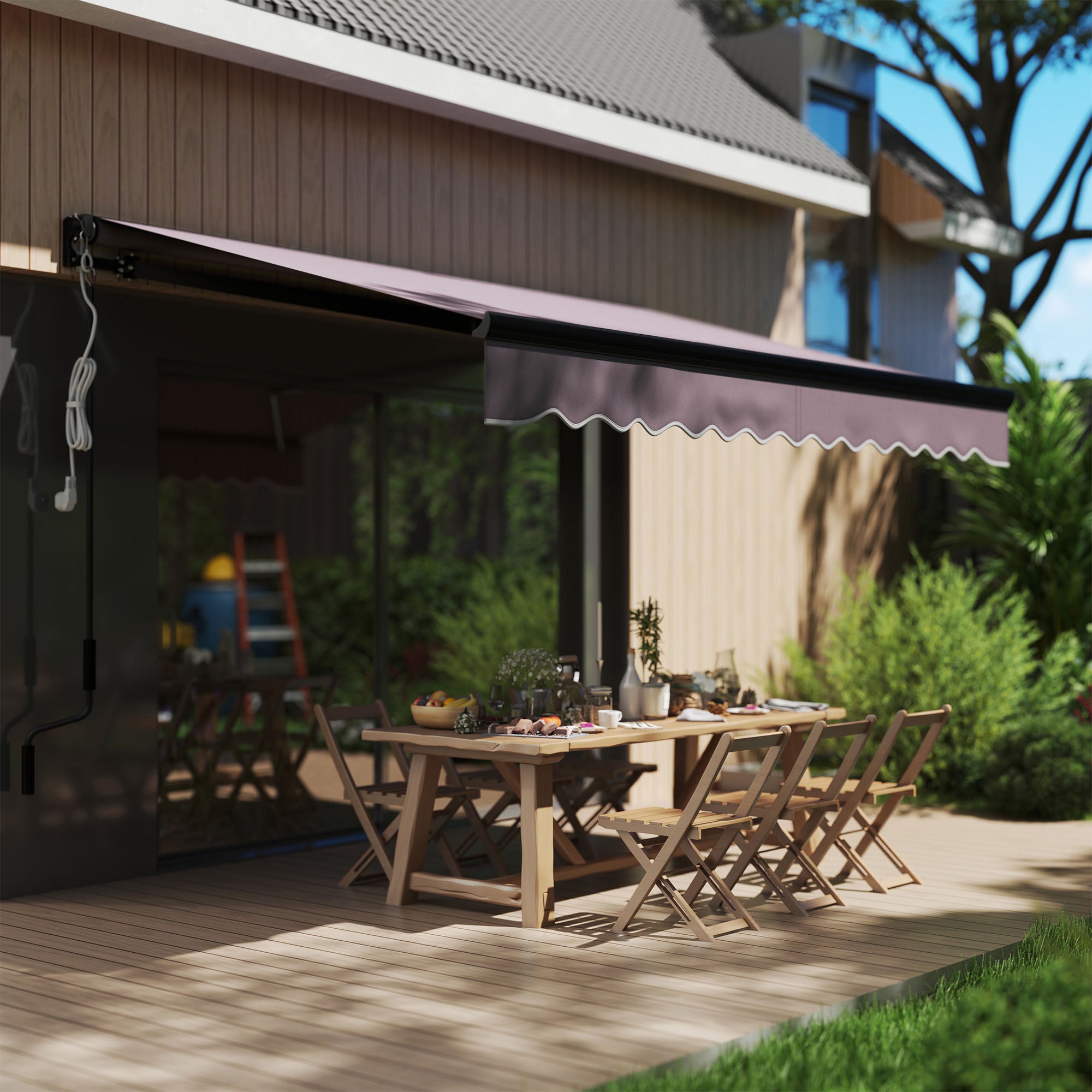 2.5 Metre Electric Retractable Awning with LED Light & Remote Control - Dark Grey