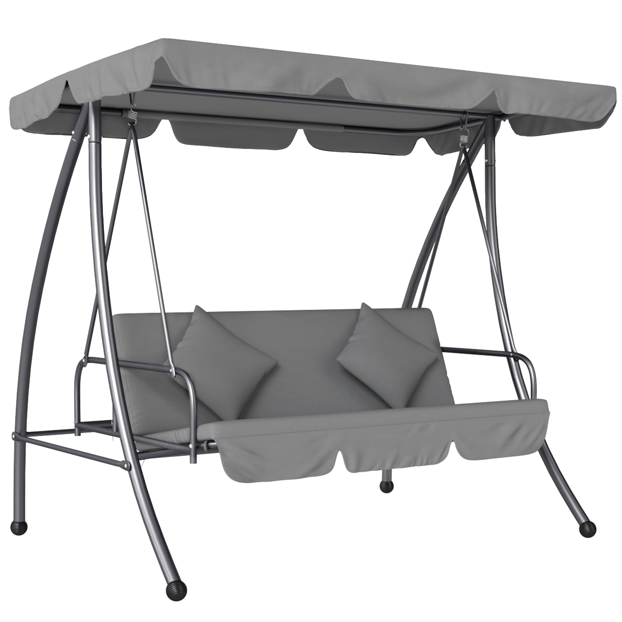 Outdoor 2-in-1 3-Seater Swing Chair Lounger with Convertible Bed and Canopy - Light Grey
