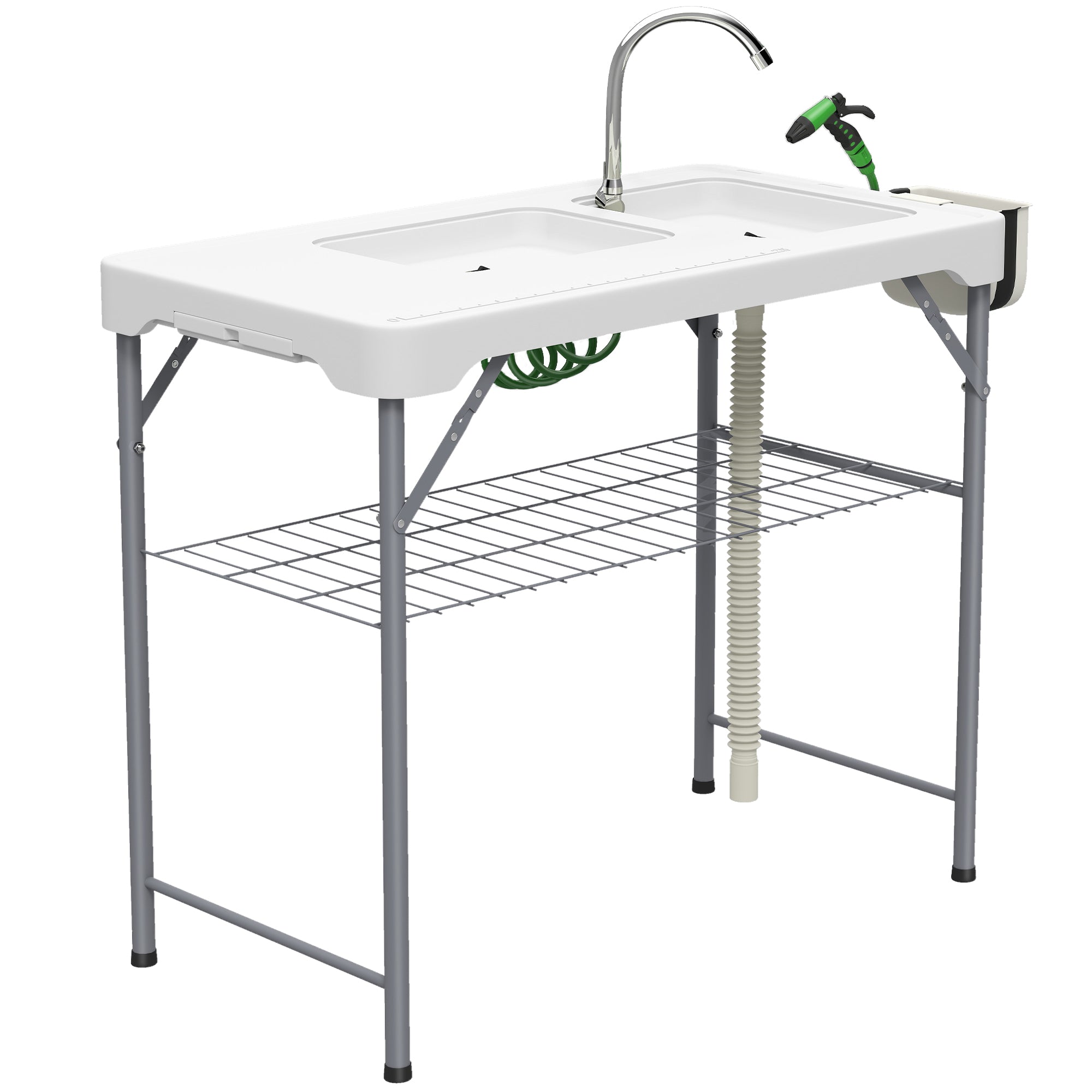 Folding Fish Cleaning Table with Sinks, Portable Camping Sink Table with Faucet, Drainage Hose