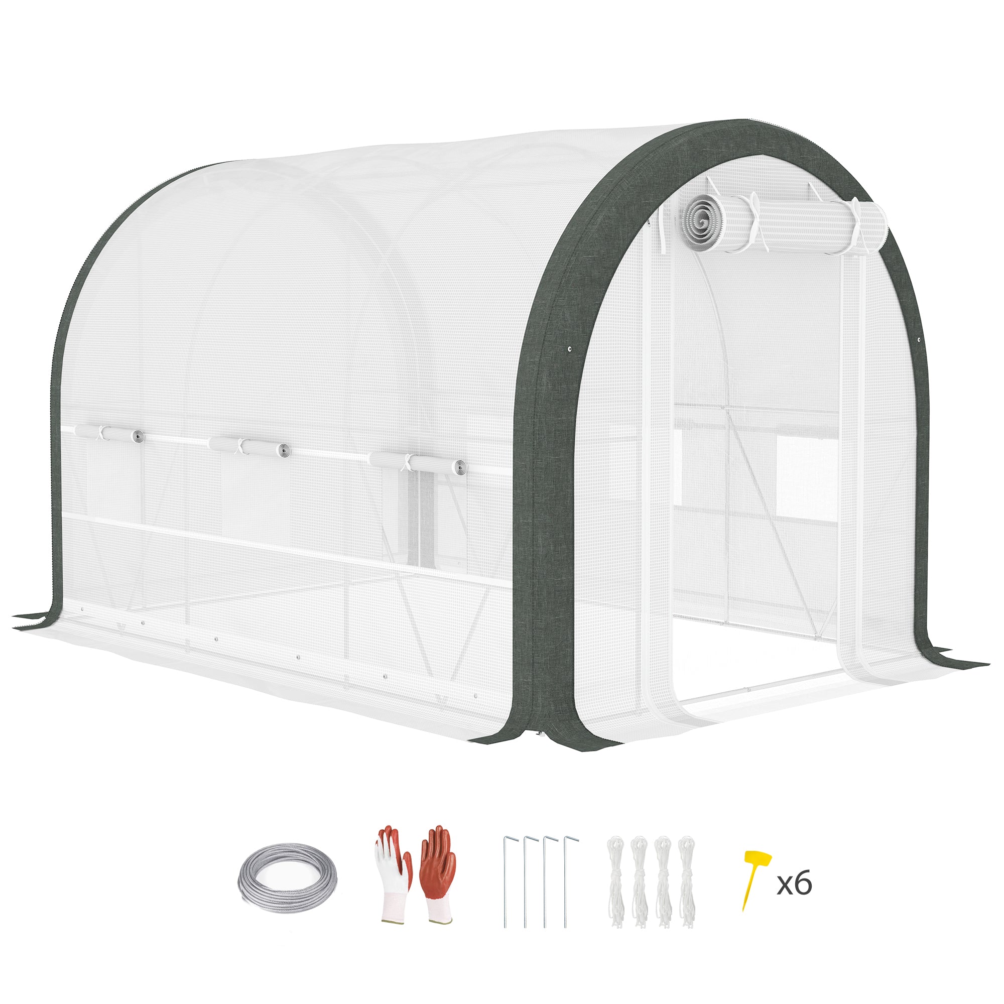 3 x 2m Walk-In Tunnel Greenhouse Set with Galvanised Steel Frame - White