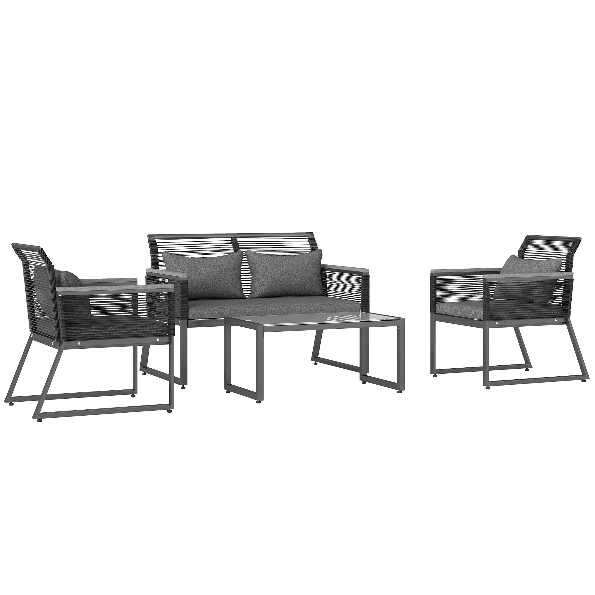 4 Piece PE Rattan Garden Furniture Set with Metal Frame - Charcoal Grey