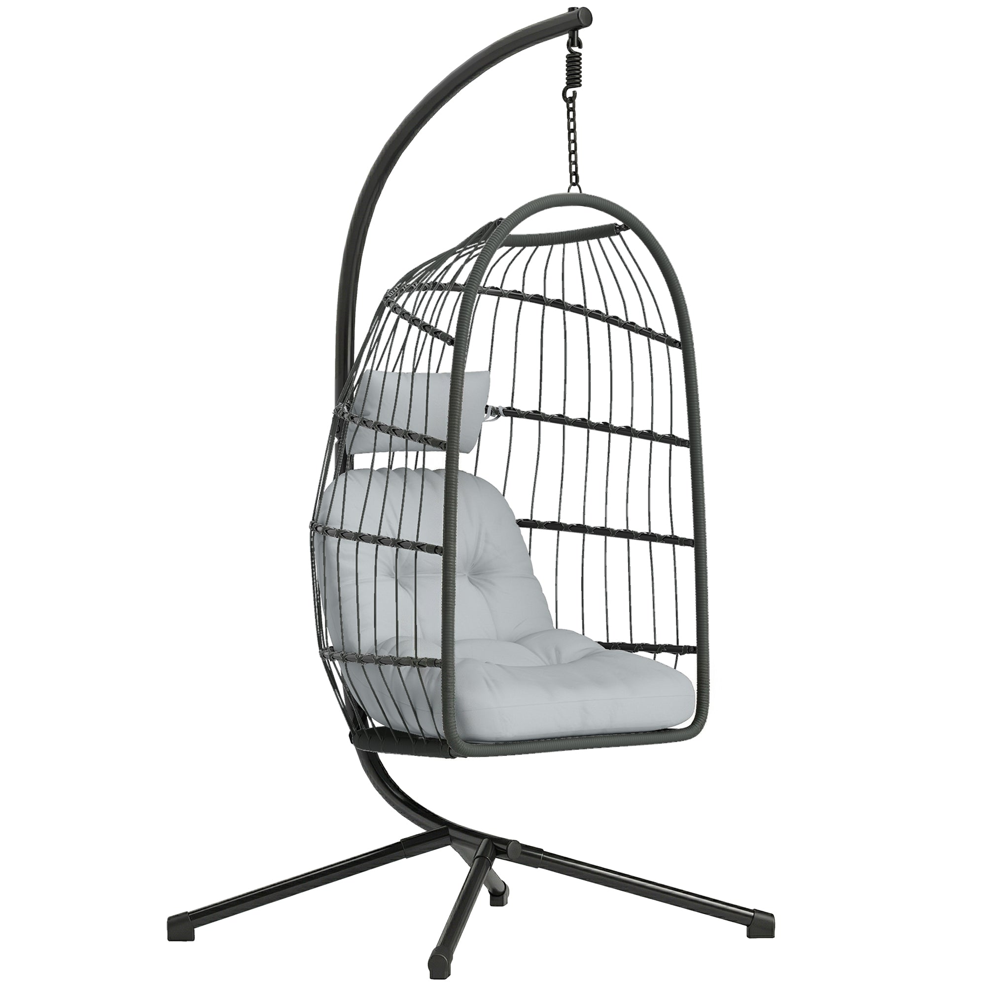 Hanging Egg Chair, Indoor Outdoor Hammock Swing Chair with Stand, Safety Strap, Foldable Basket, Dark/Light Grey