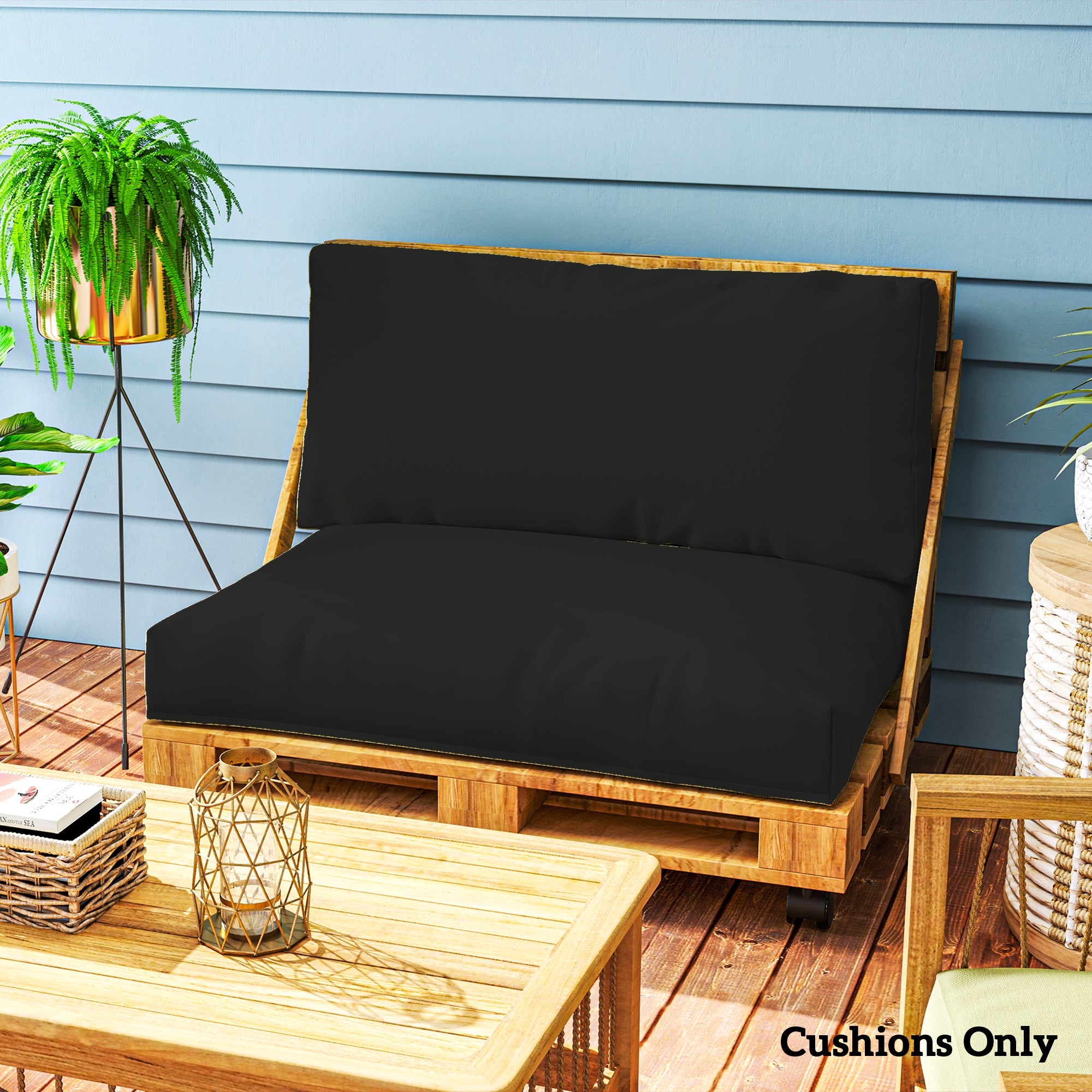 2 Seater Pallet Furniture Cushion Set with UPF20+ Fabric - Black