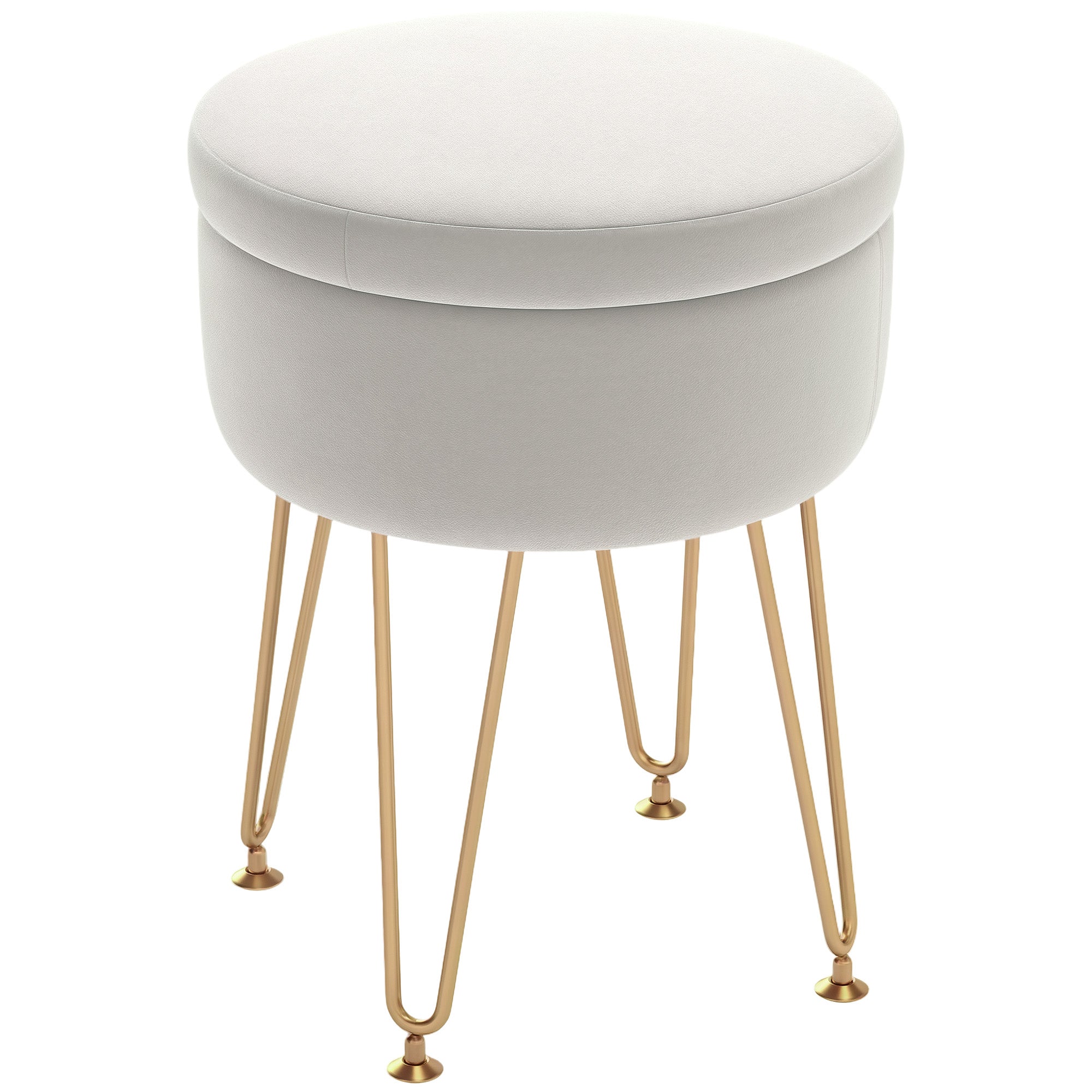 5L Velvet-Feel Storage Ottoman with Gold Legs - Cream White
