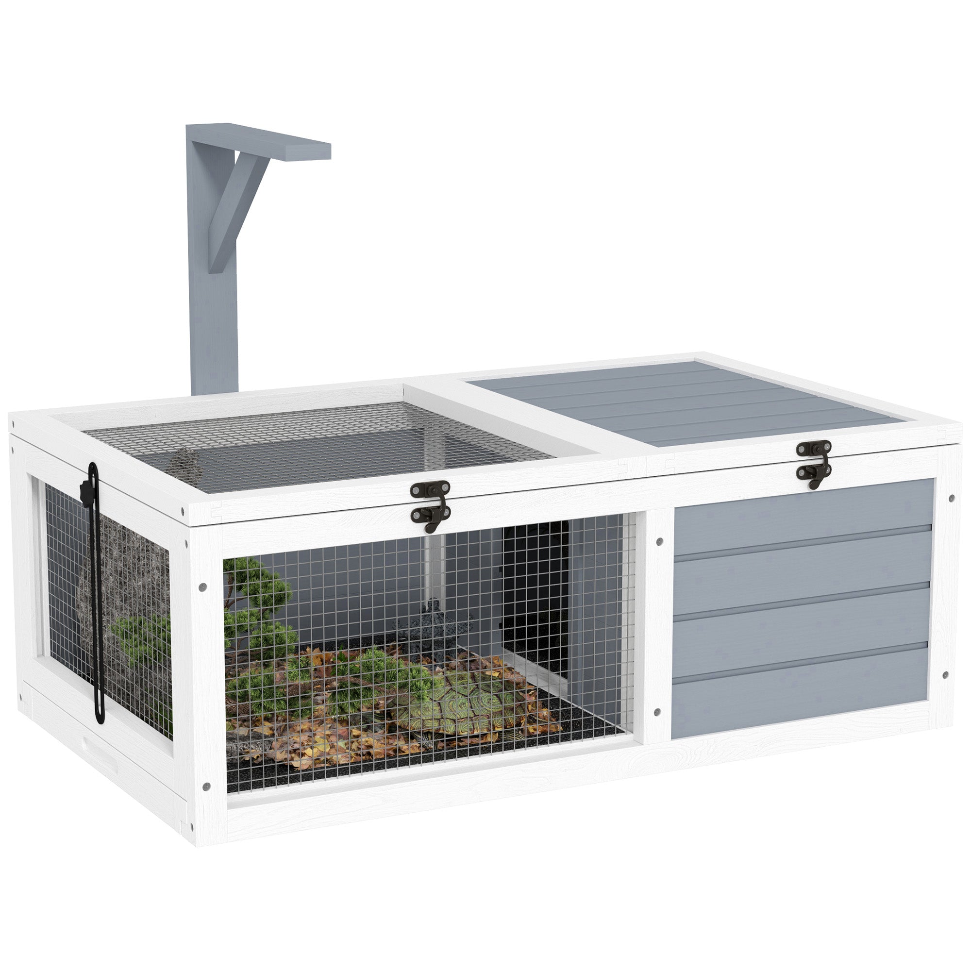 Wooden Tortoise Enclosure with Lamp Holder for Indoor & Outdoor Use - Light Grey
