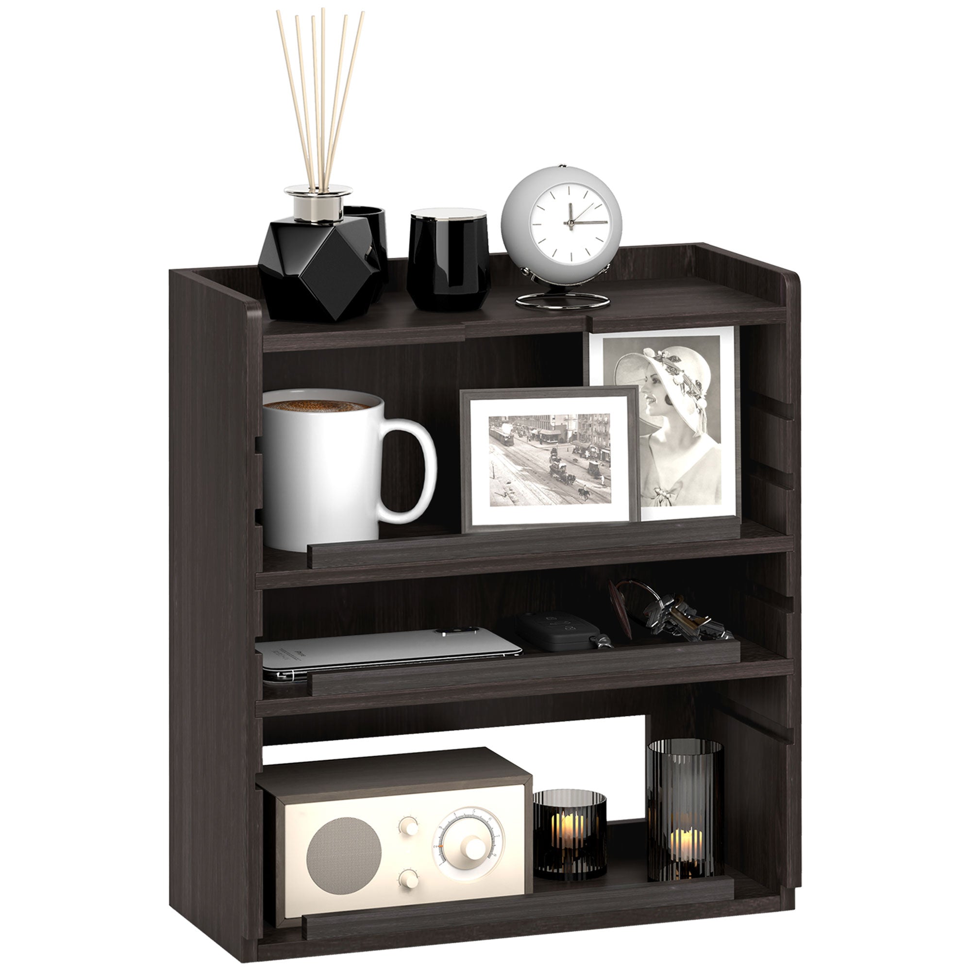Four-Tier Desktop Organiser with Adjustable Shelves - Dark Brown
