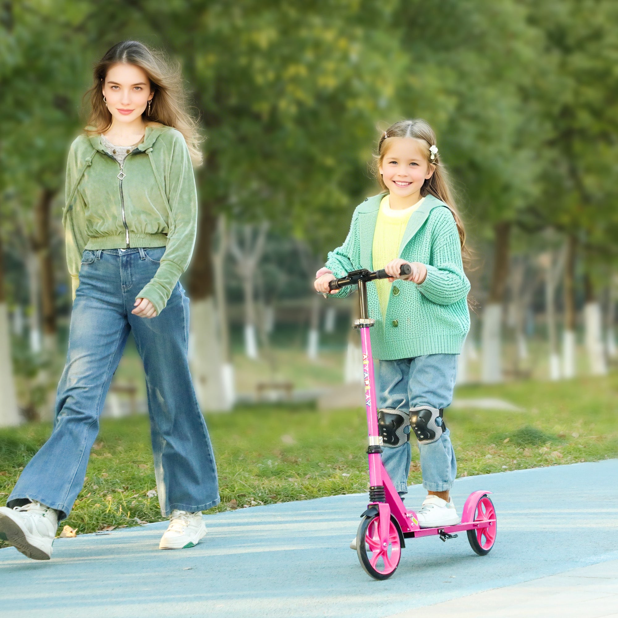Foldable Kids Scooter with Adjustable Handlebar, 200mm Wheels, Rear Fender Brake for Ages 6-12 - Pink