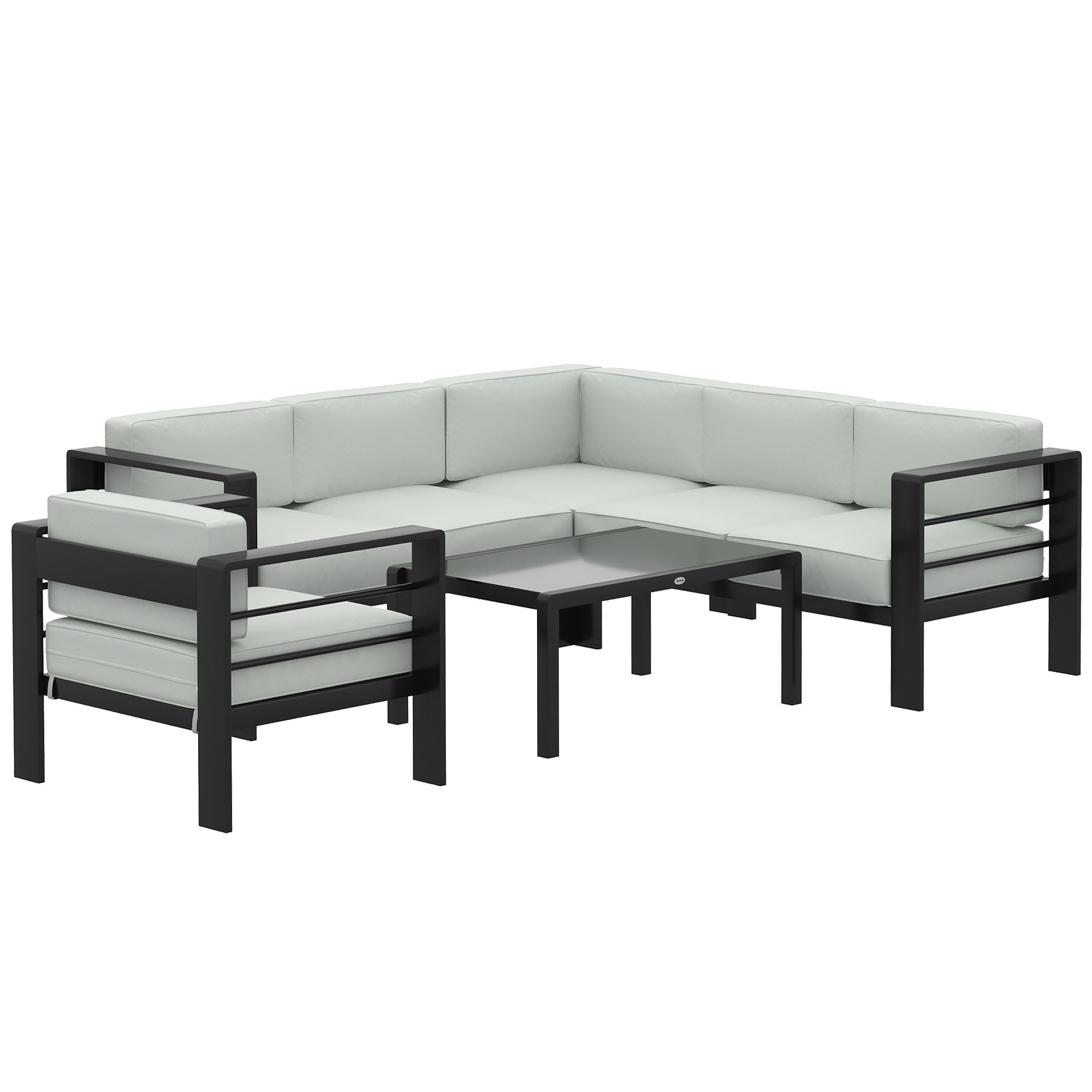 5-Piece Garden Corner Sofa Set with Cushions, 6 Seater Aluminium Garden Furniture Set with Coffee Table, Light Grey