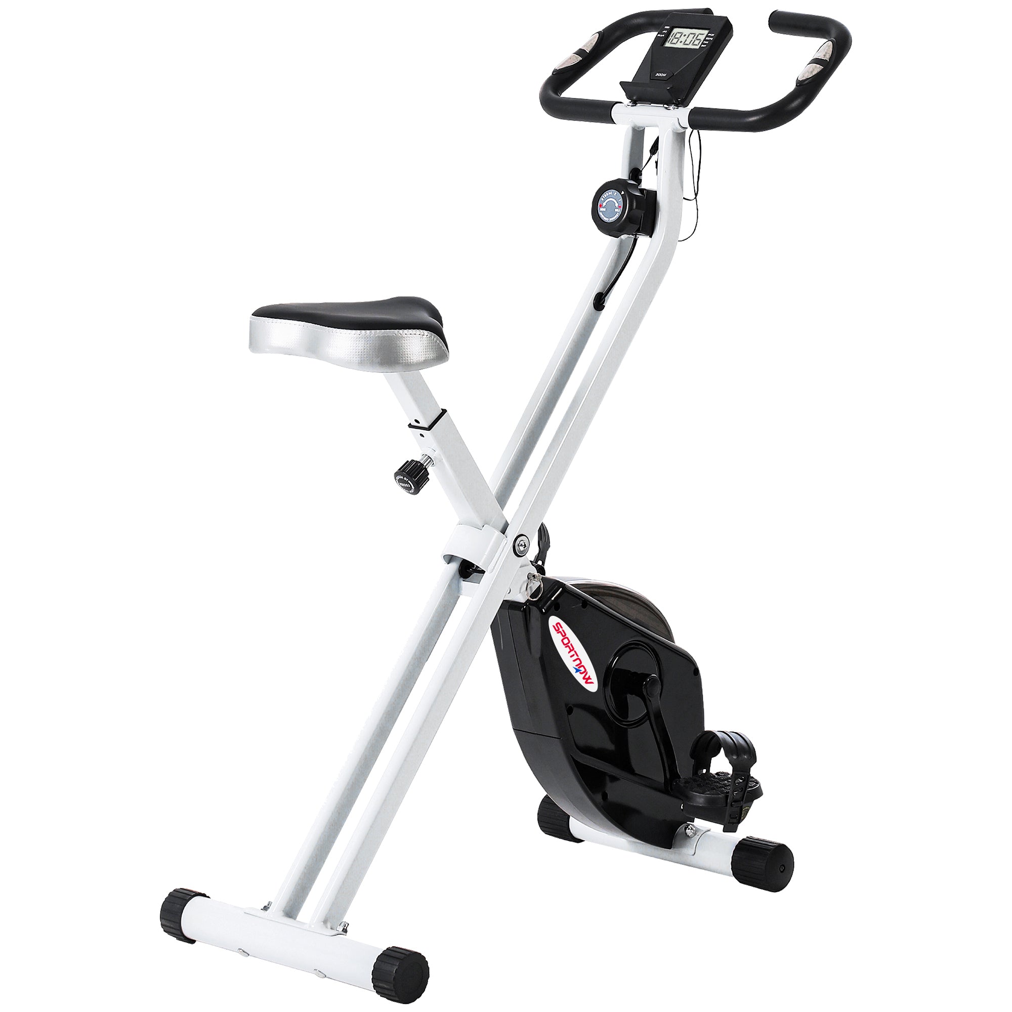 Folding Exercise Bike with 8-Level Magnetic Resistance - Black and White