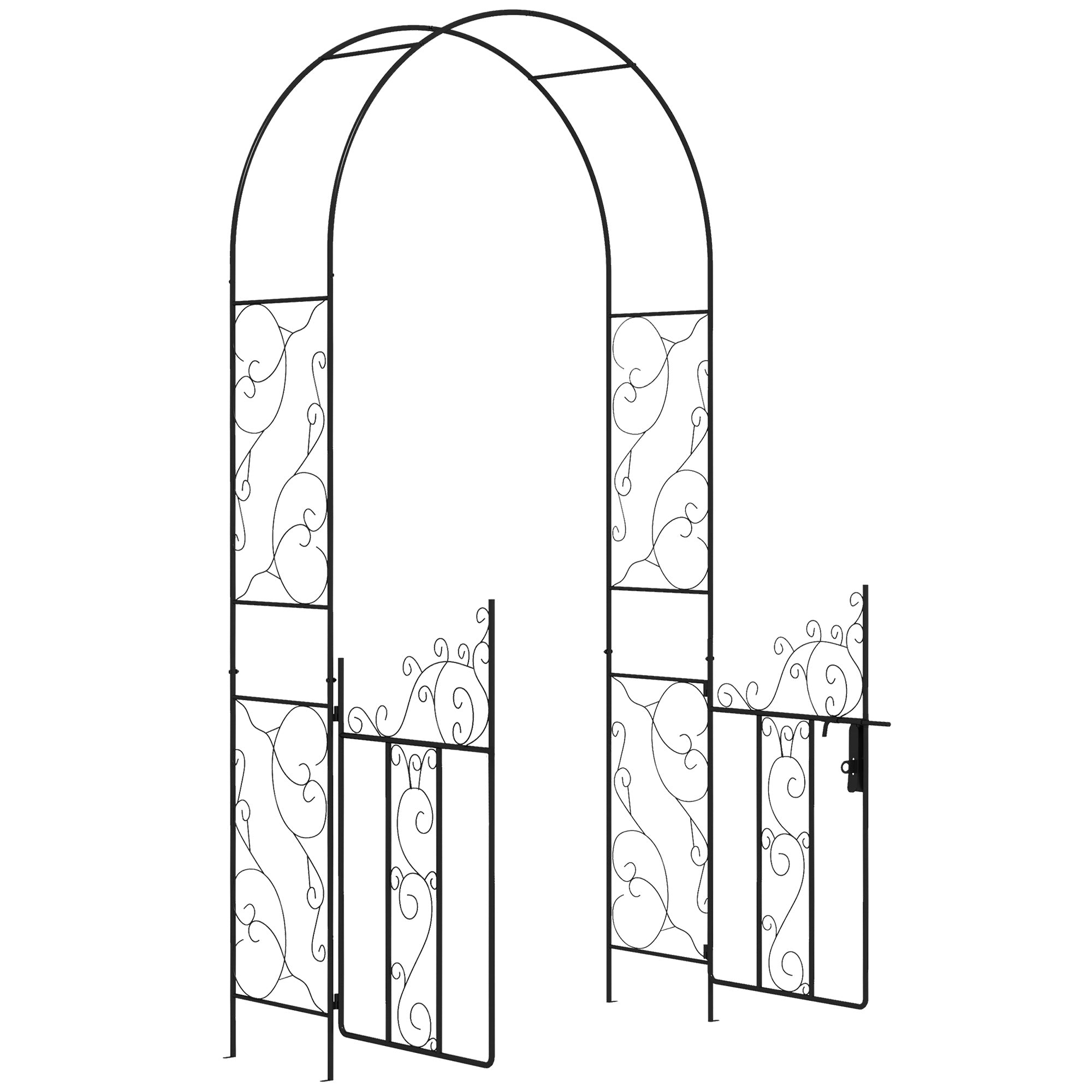 Outdoor Garden Arch with Double Gates Metal Arbor for Climbing Plants - Black