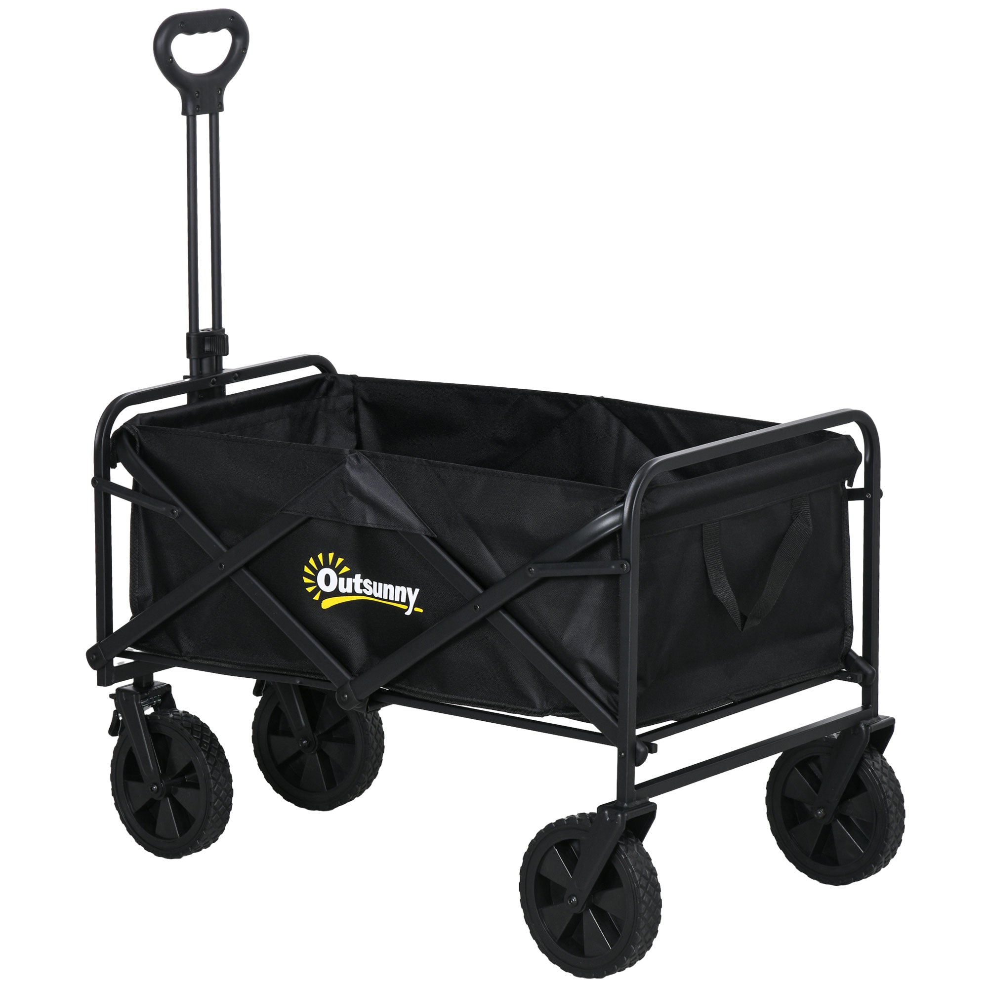 Folding Steel Frame Garden Storage Cart, with Wheels and Handle - Black