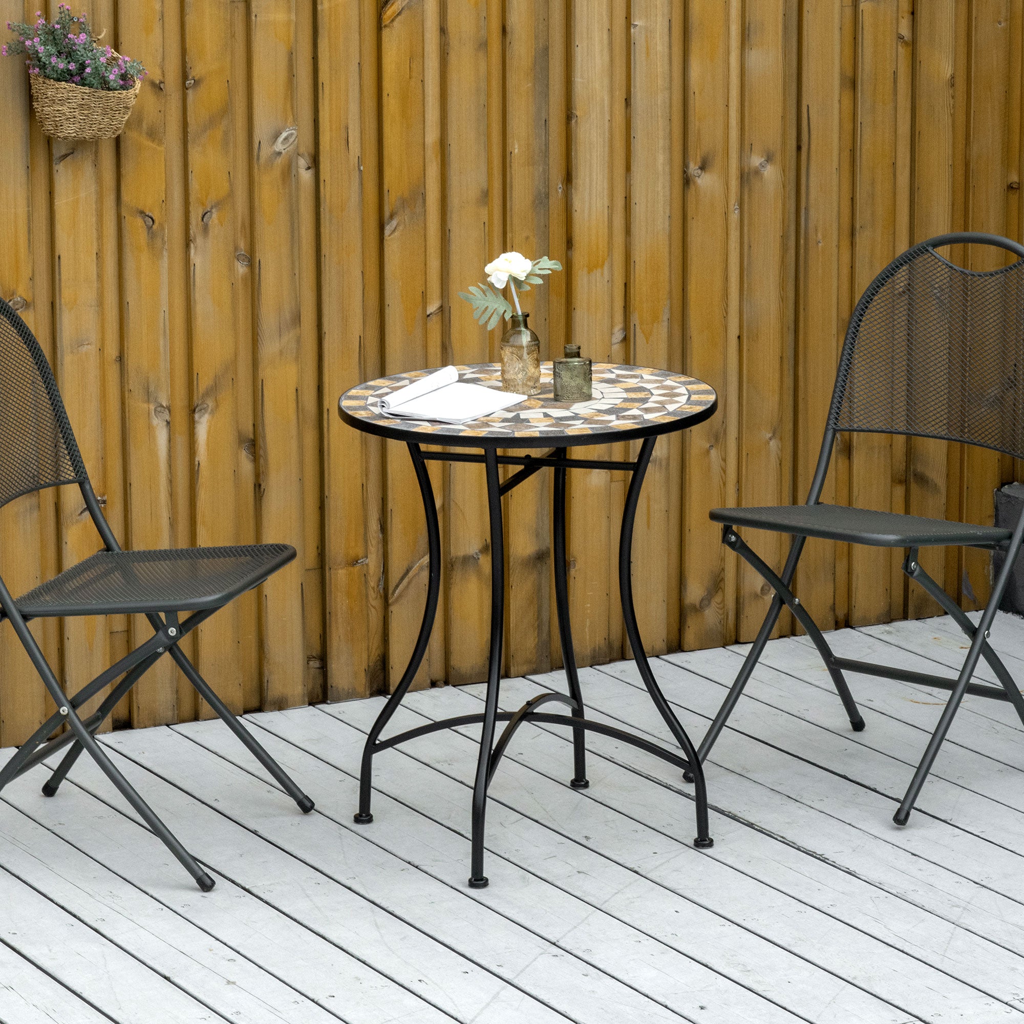 60cm Mosaic Outdoor Patio Table with Ceramic Top - Grey
