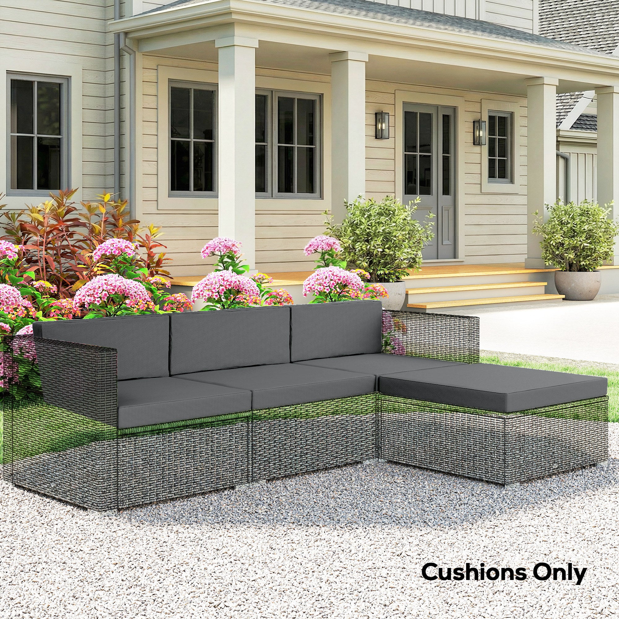 7-Piece Patio Furniture Cushions, Outdoor Loveseat Cushion with Removable Covers for Rattan Furniture, 60x60 cm, Dark Grey