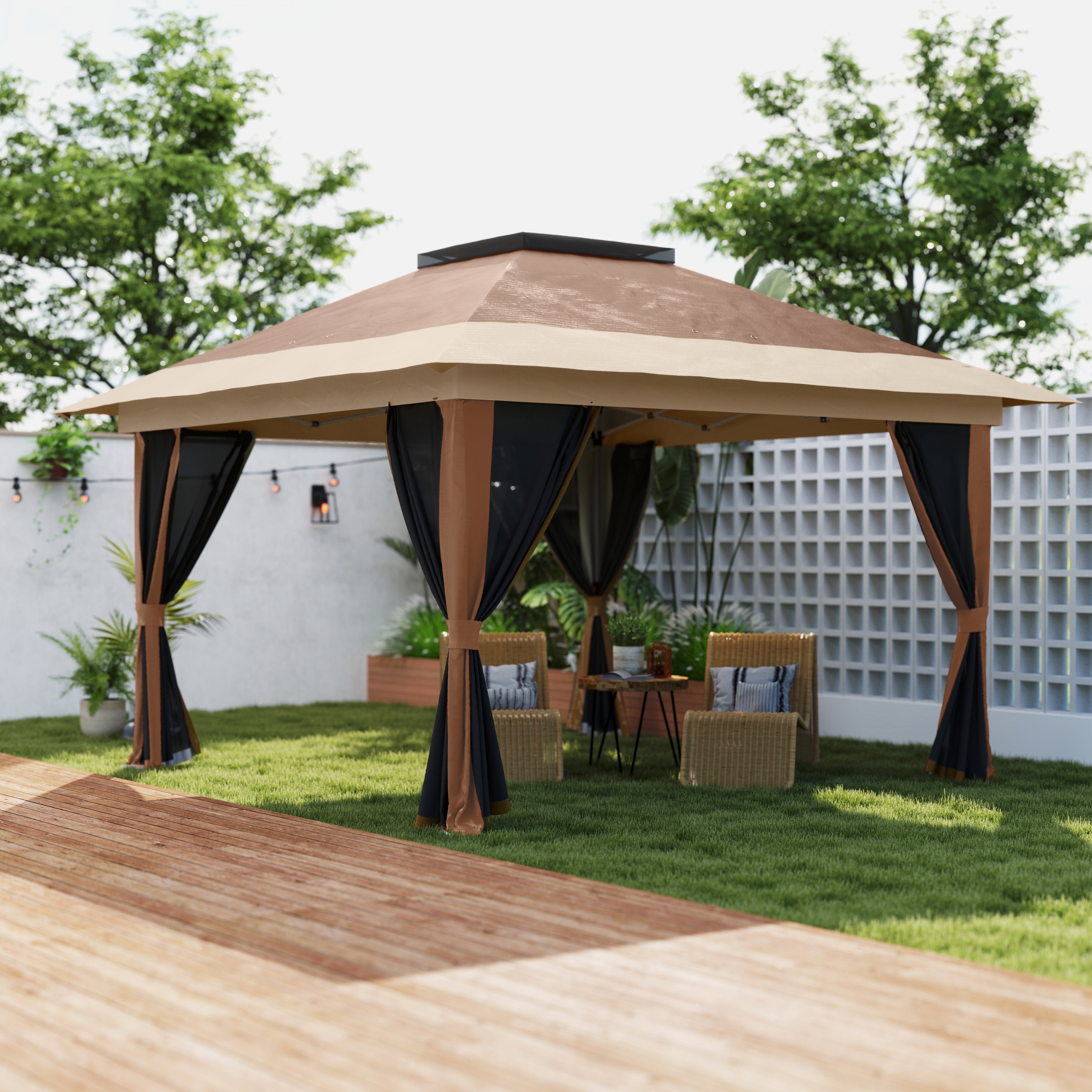 3.6m Pop-Up Gazebo with UPF50+ Canopy & Mesh Lining - Brown