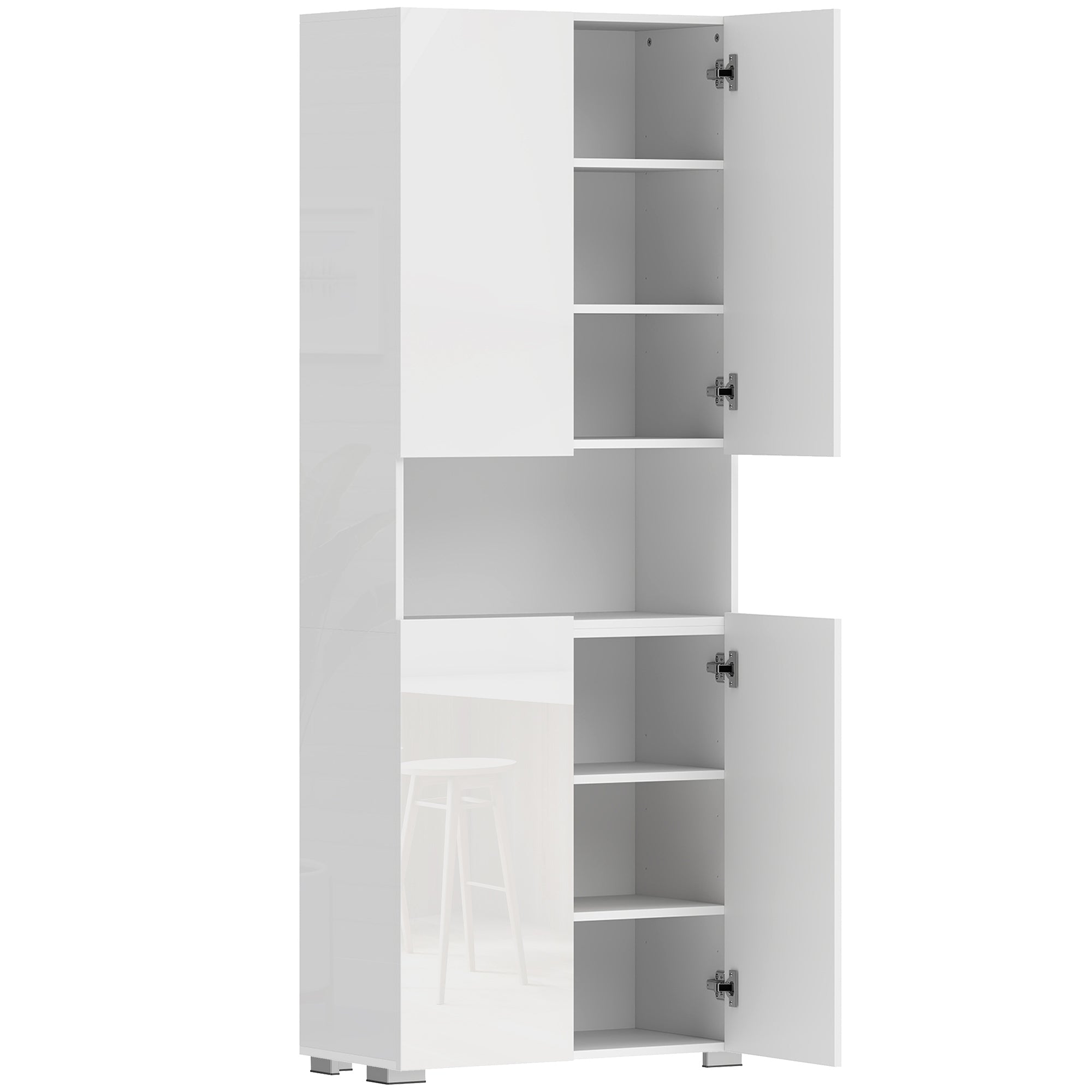 180 cm Tall Kitchen Cupboard, Pantry Storage Cabinet with Soft Close Doors and Adjustable Shelves, High Gloss White