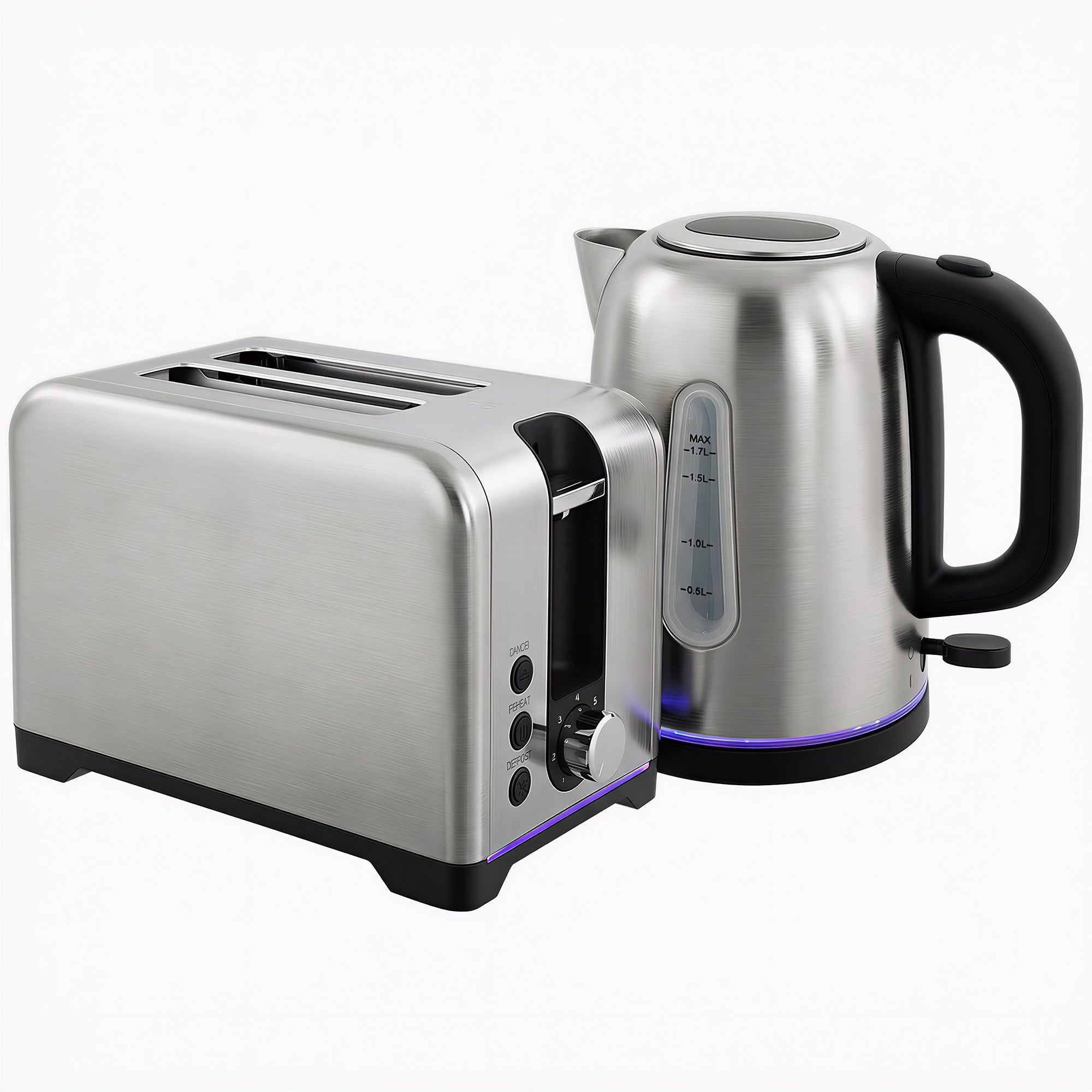 Simple Polished Toaster and Kettle Set - Silver Tone