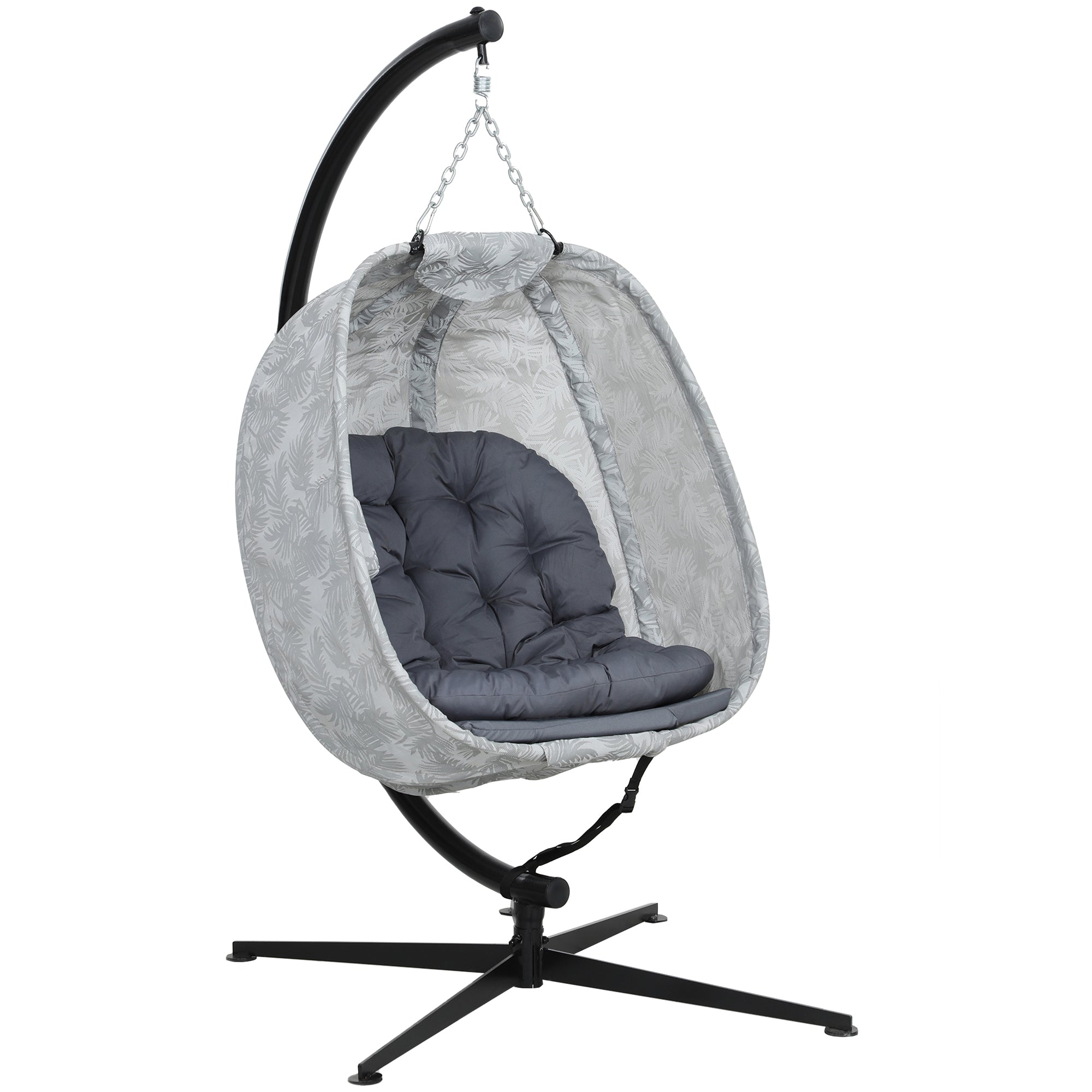 Hanging Egg Chair with Stand and Thick Cushion - Grey