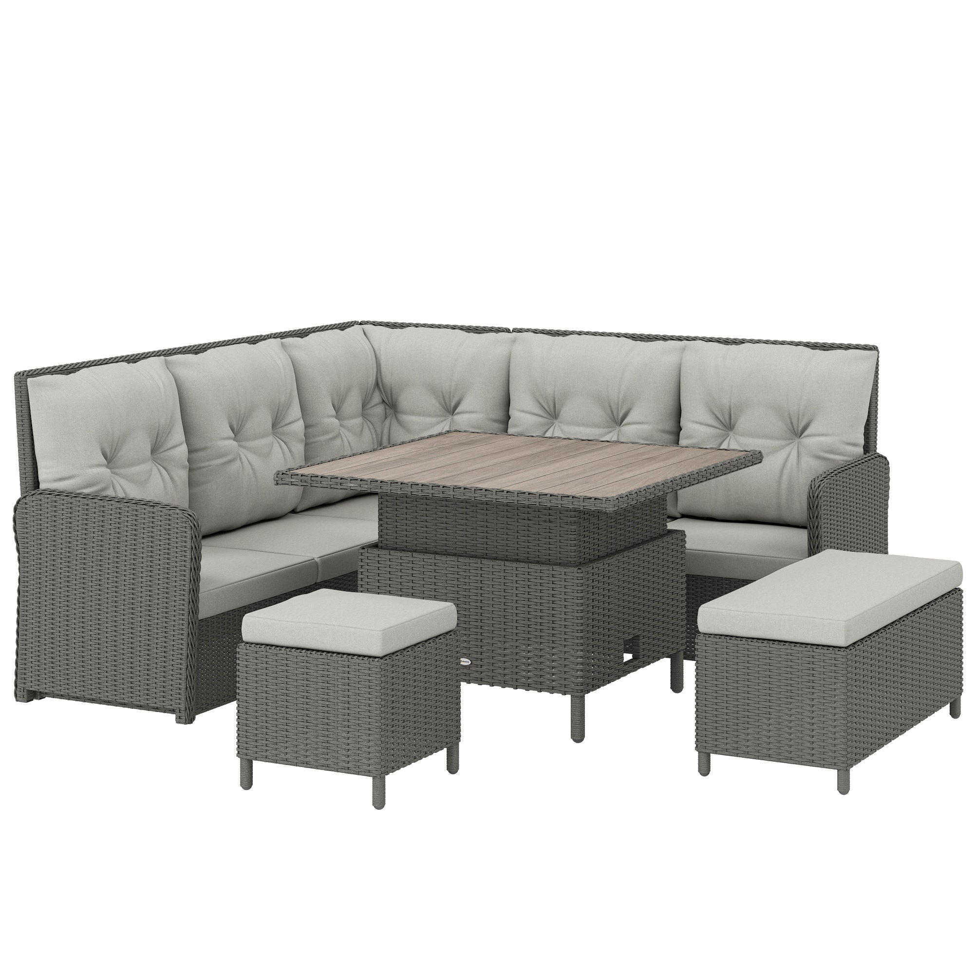 6 Pieces Outdoor PE Rattan Garden Furniture, Patio Wicker Sectional Conversation Corner Sofa