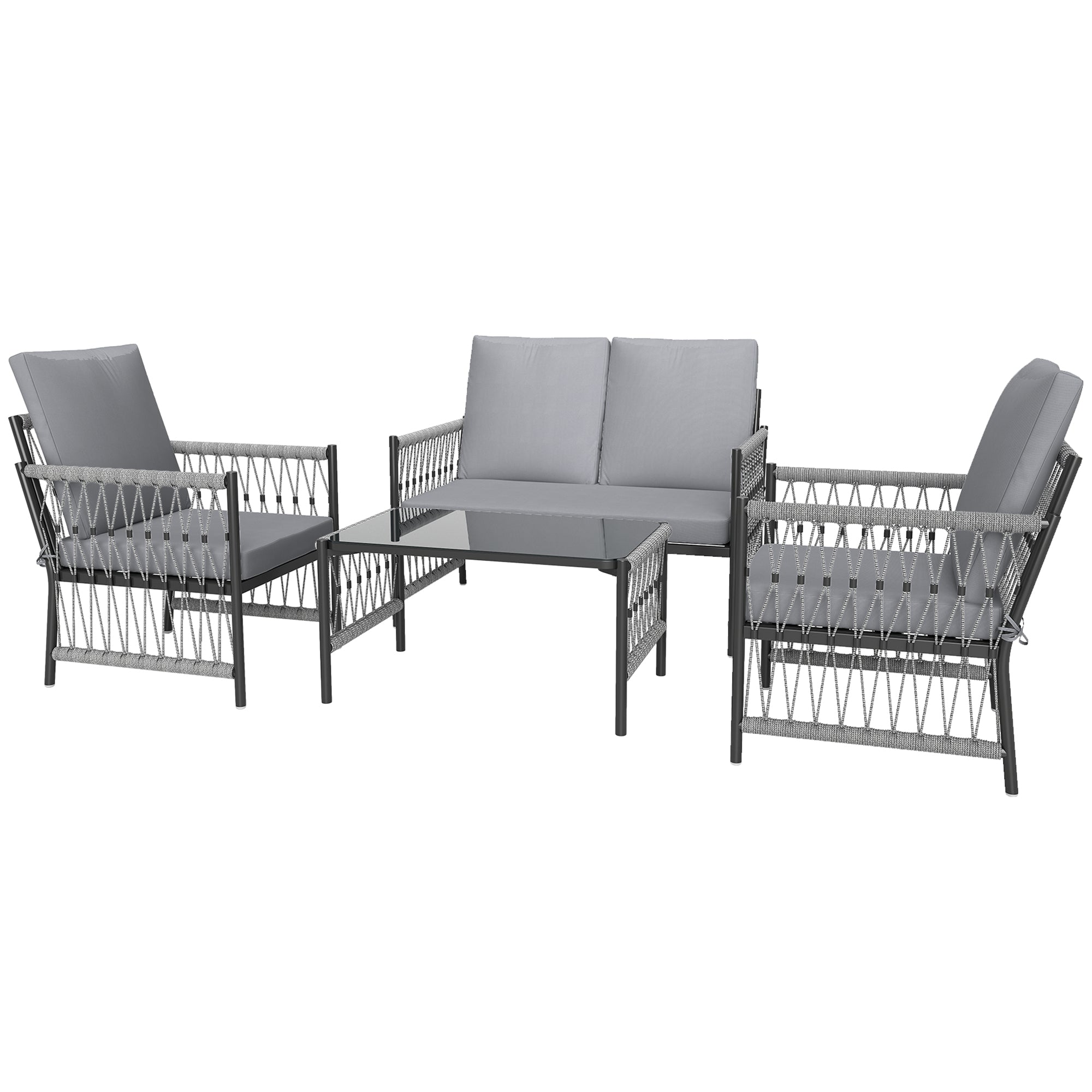 4 Piece Rattan Garden Furniture Set With Cushions Grey
