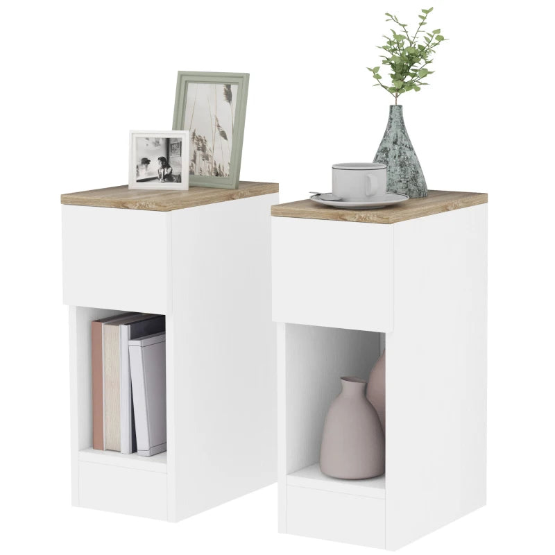 Set of Two Modern Storage Bedside Tables with Drawer and Shelf - White